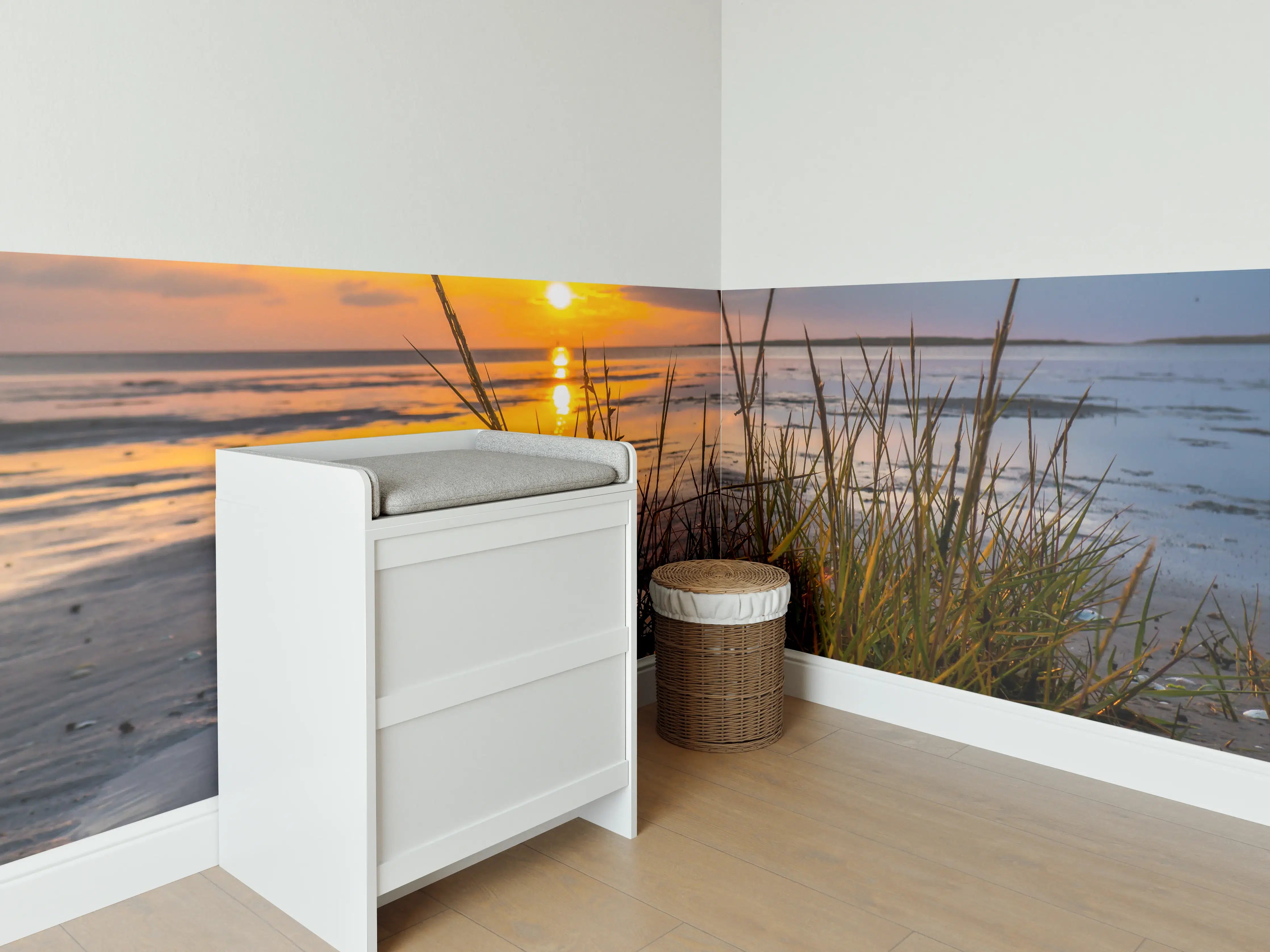 Babyzimmer Wandgestaltung - Sonnenuntergang im Wattenmeer an der Nordsee