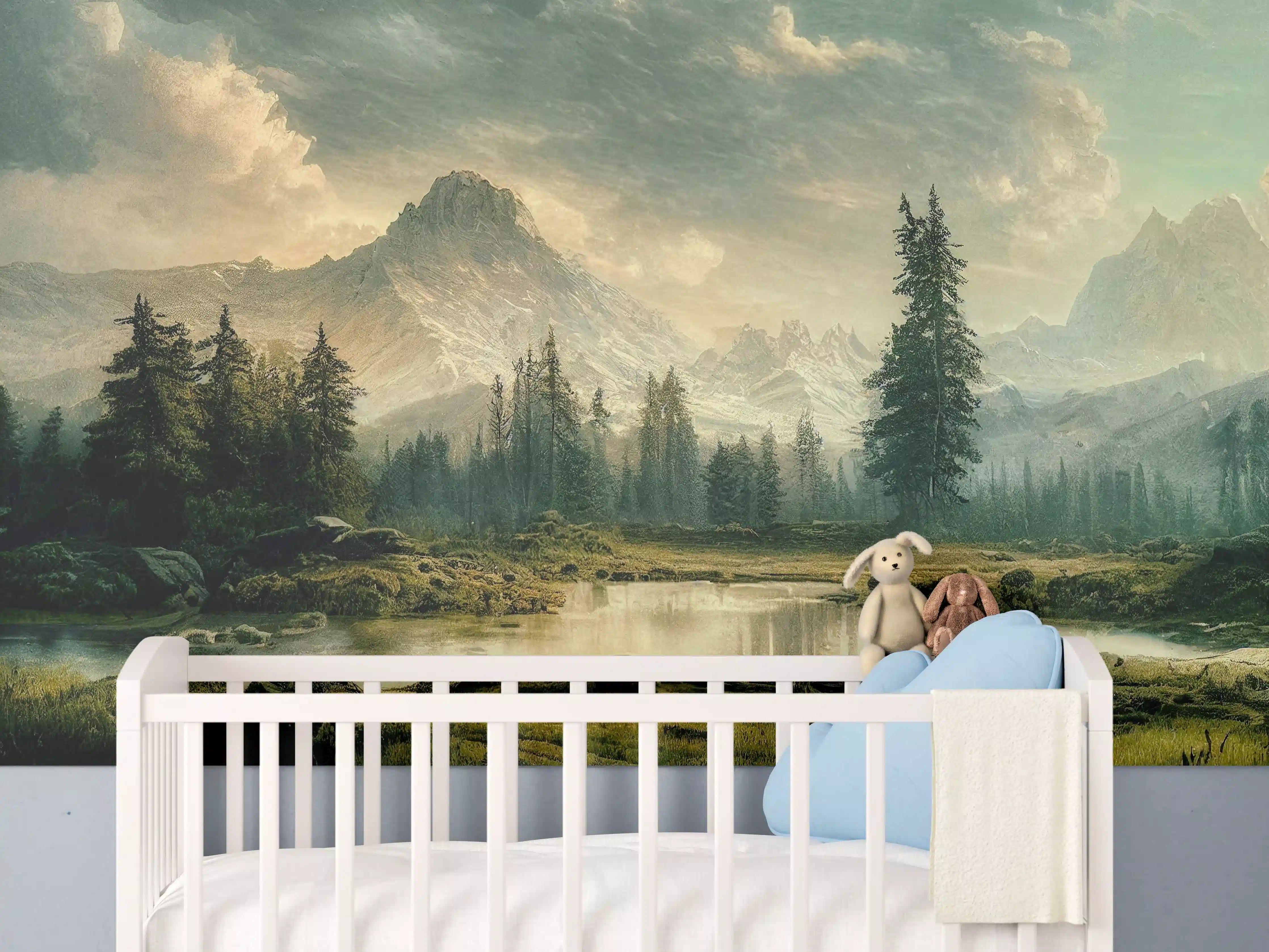 Babyzimmer Wandgestaltung - Sonnenuntergang in den Bergen