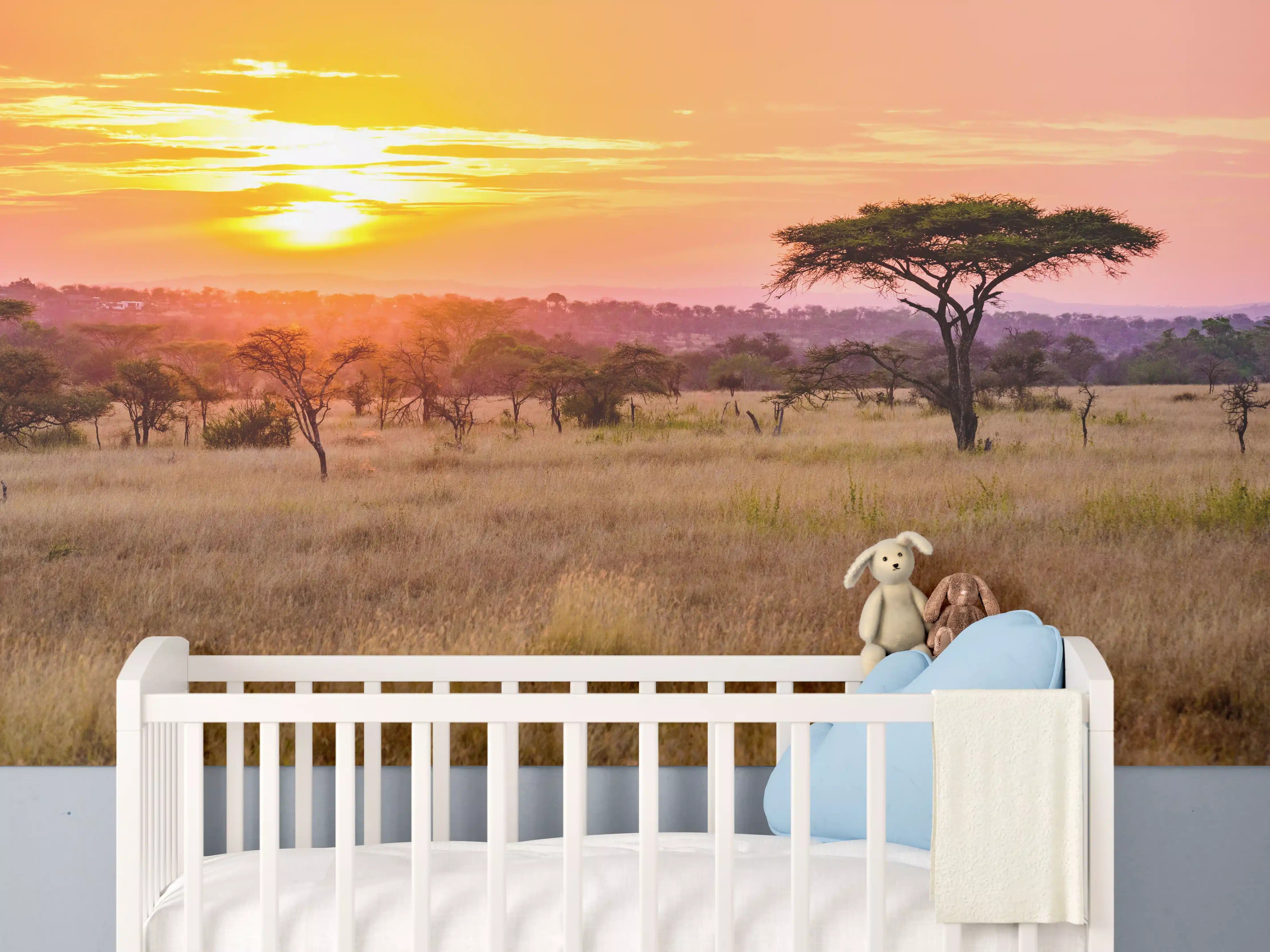 Babyzimmer Wandgestaltung - Sonnenuntergang in der Savanne Afrikas