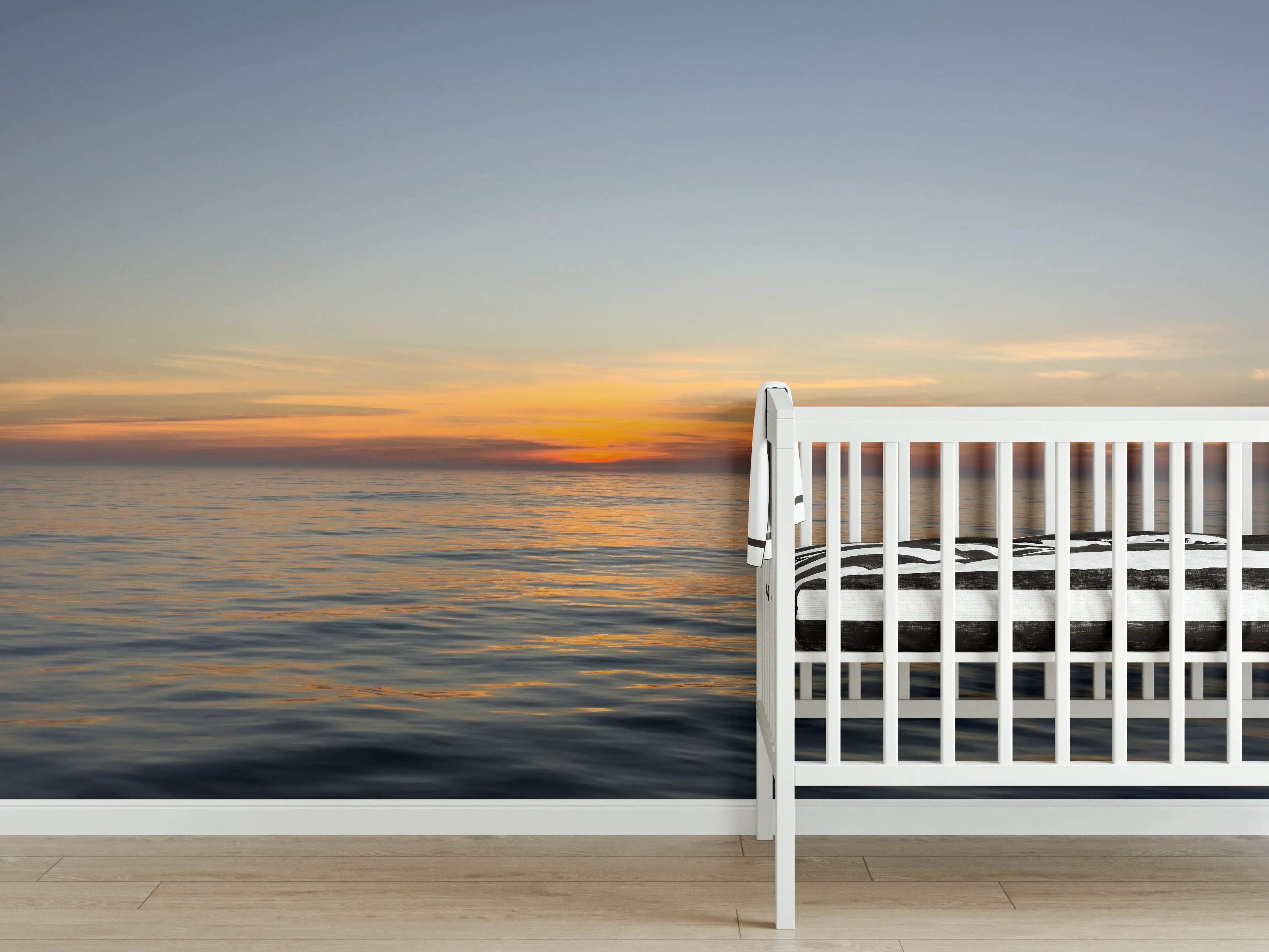 Babyzimmer Wandgestaltung - Sonnenuntergang über ruhigem Meer