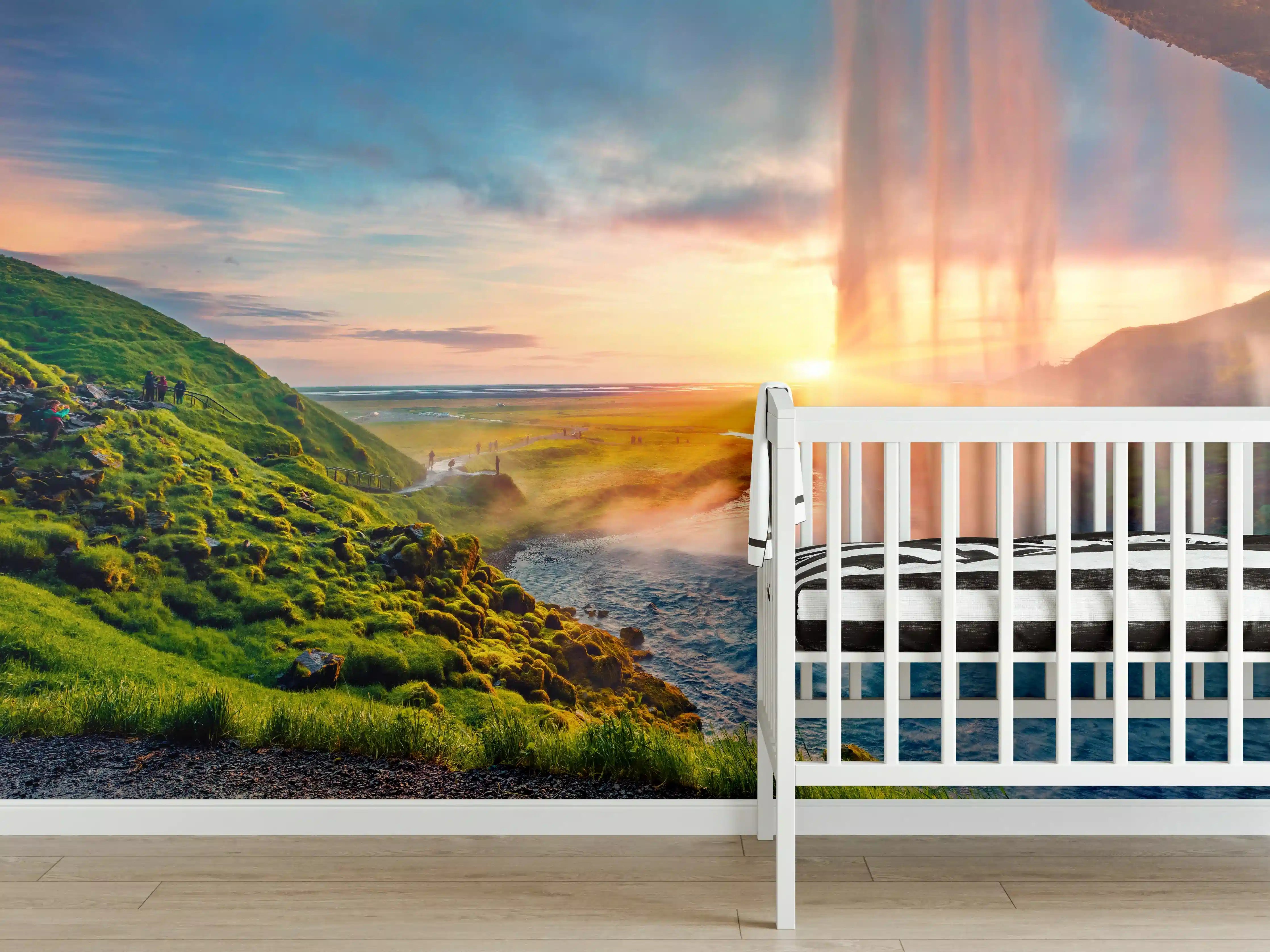 Babyzimmer Wandgestaltung - Spektakulärer Sonnenuntergang am Wasserfall Seljalandsfoss