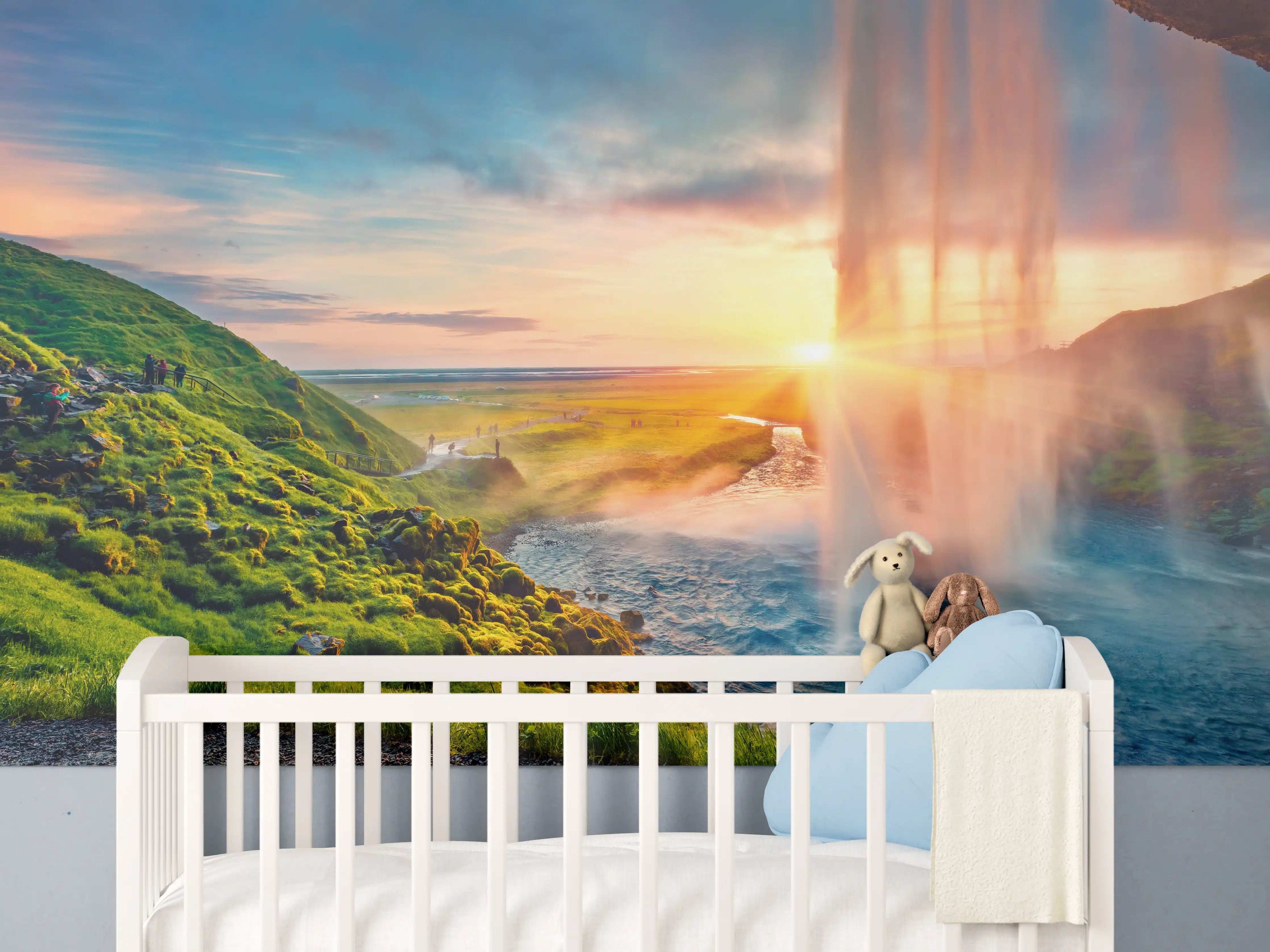 Babyzimmer Wandgestaltung - Spektakulärer Sonnenuntergang am Wasserfall Seljalandsfoss