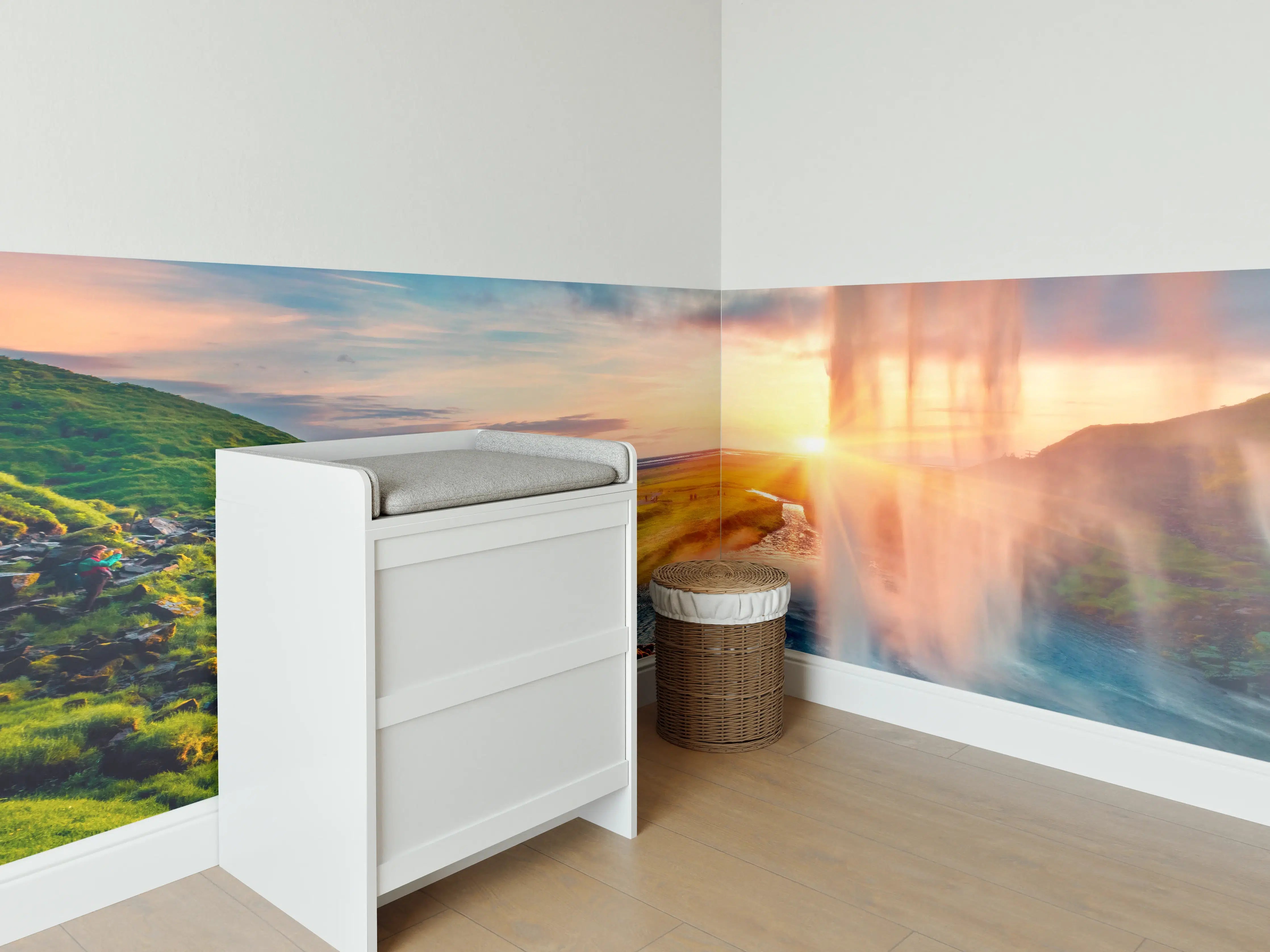 Babyzimmer Wandgestaltung - Spektakulärer Sonnenuntergang am Wasserfall Seljalandsfoss