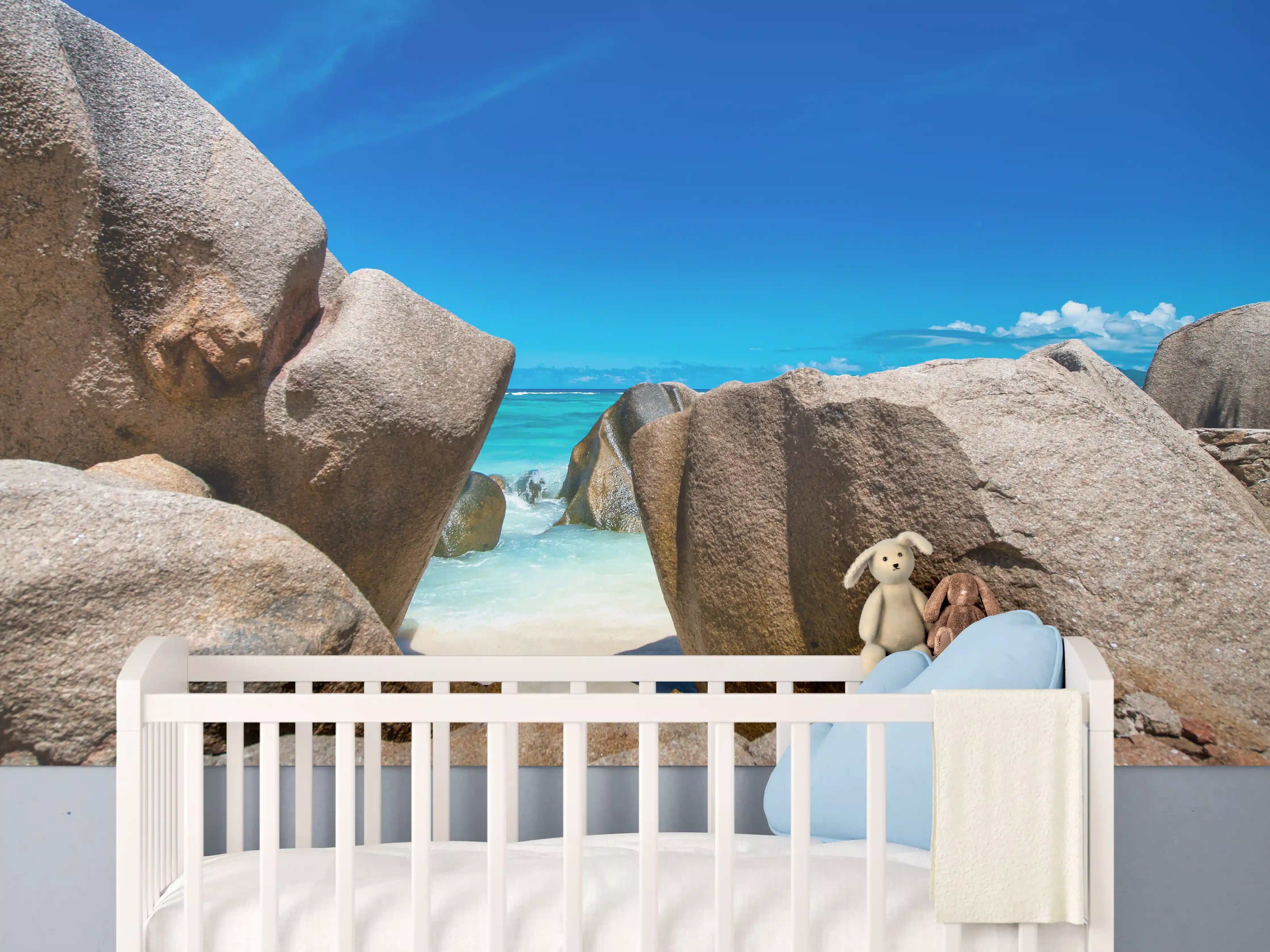 Babyzimmer Wandgestaltung - Stein-Panorama auf den Seychellen