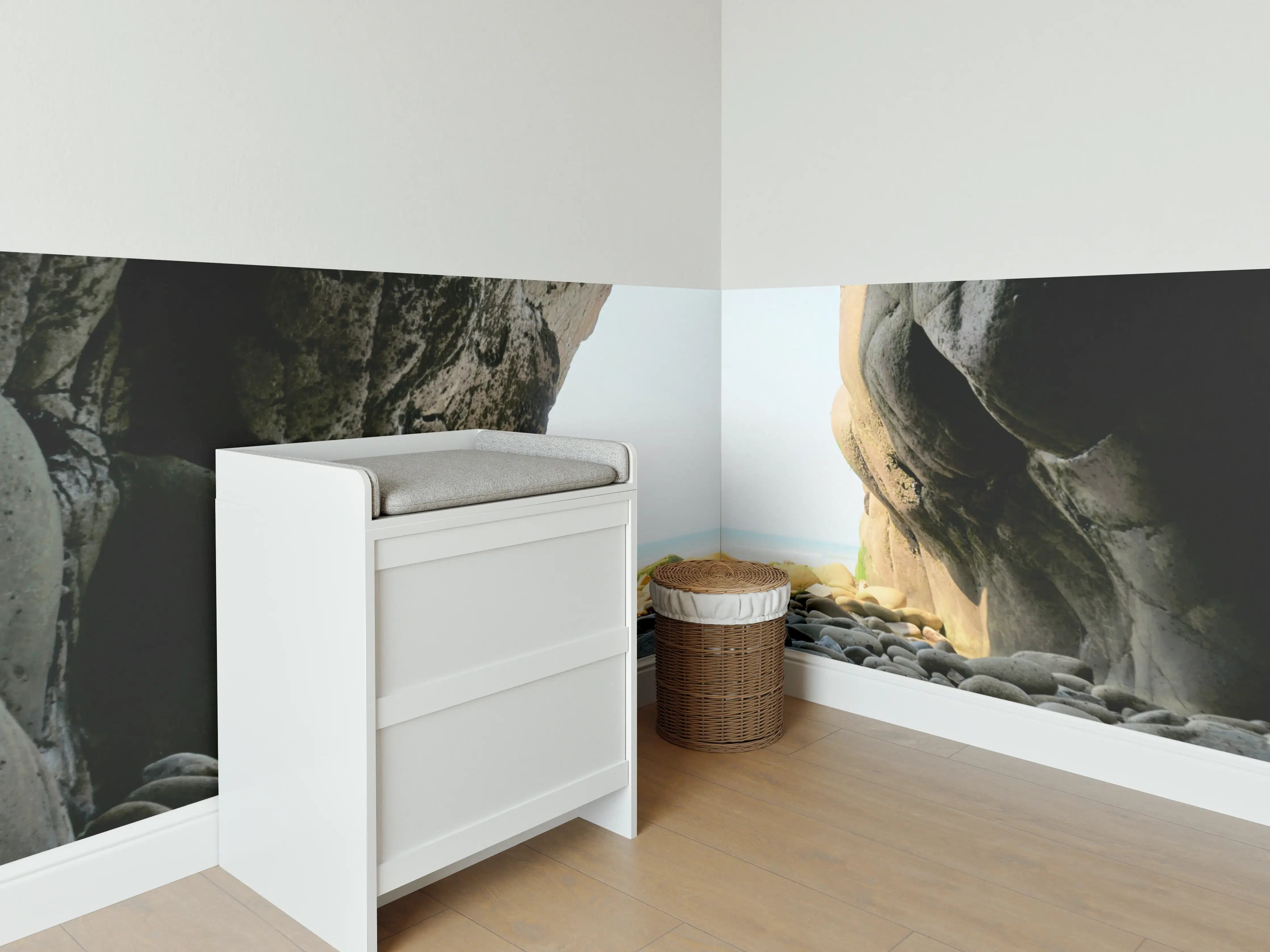 Babyzimmer Wandgestaltung - Steinstrand zwischen Felsen an Küste 