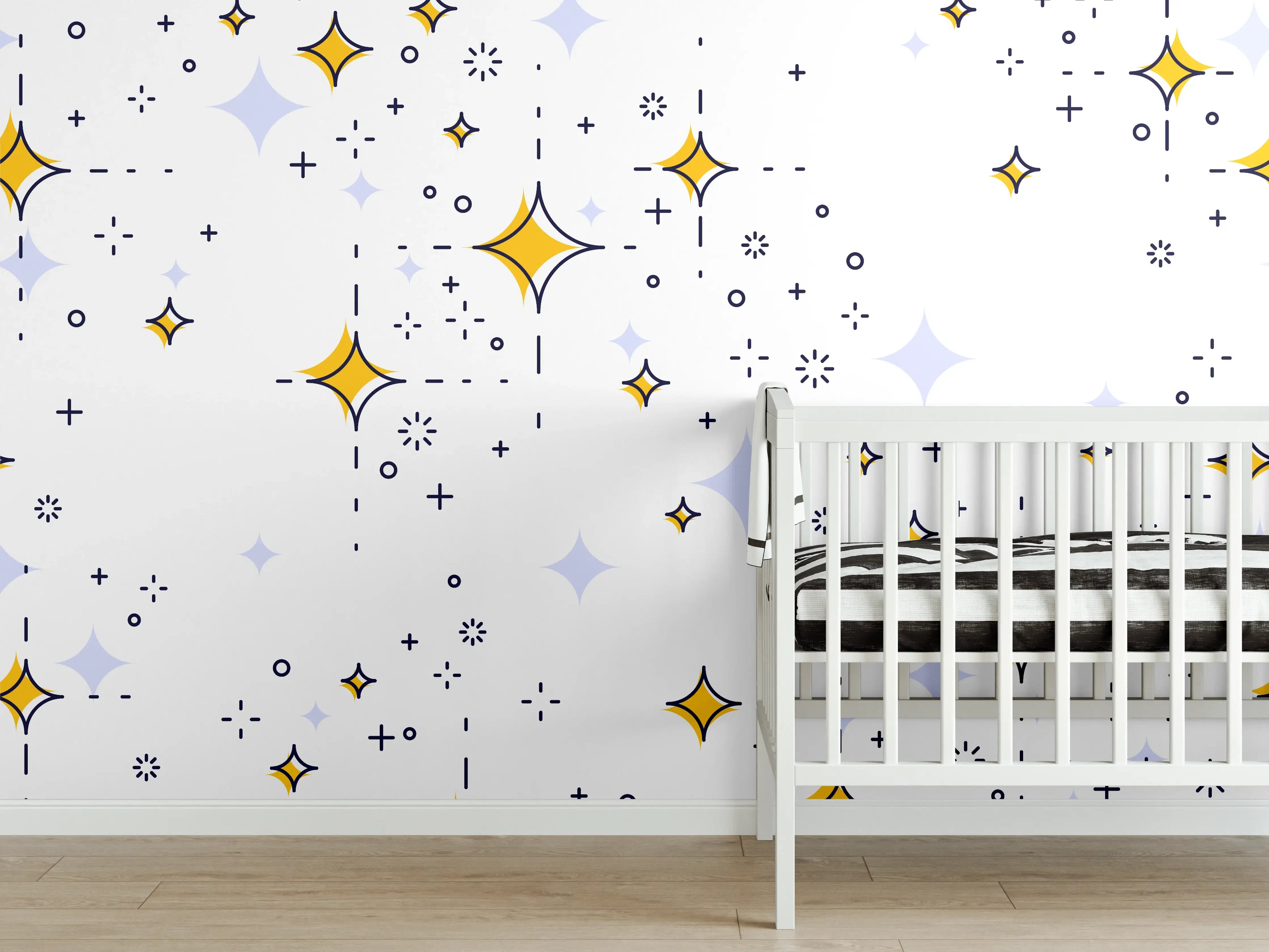 Babyzimmer Wandgestaltung - Sternenfunkeln Muster Gelb Blau