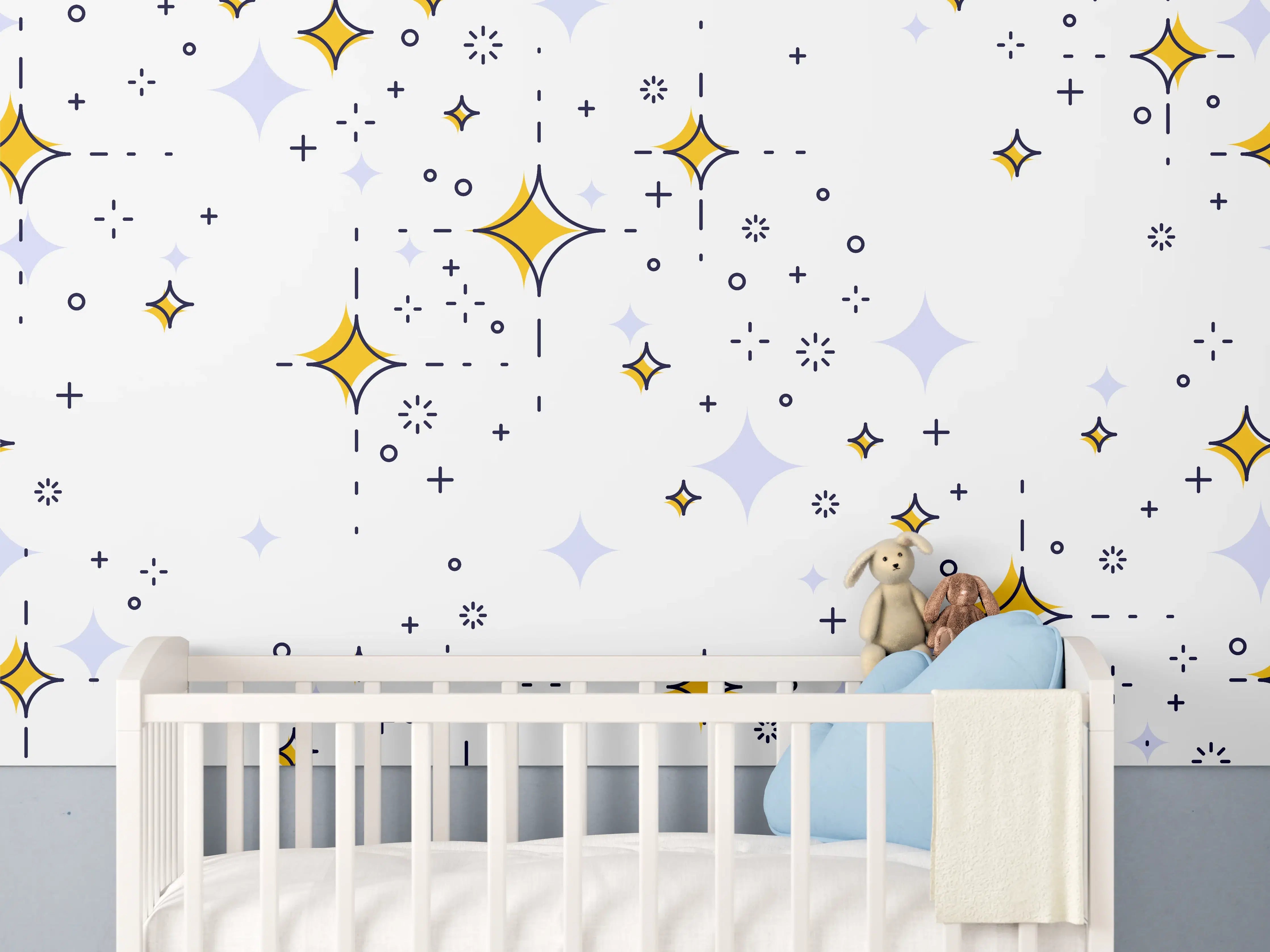 Babyzimmer Wandgestaltung - Sternenfunkeln Muster Gelb Blau