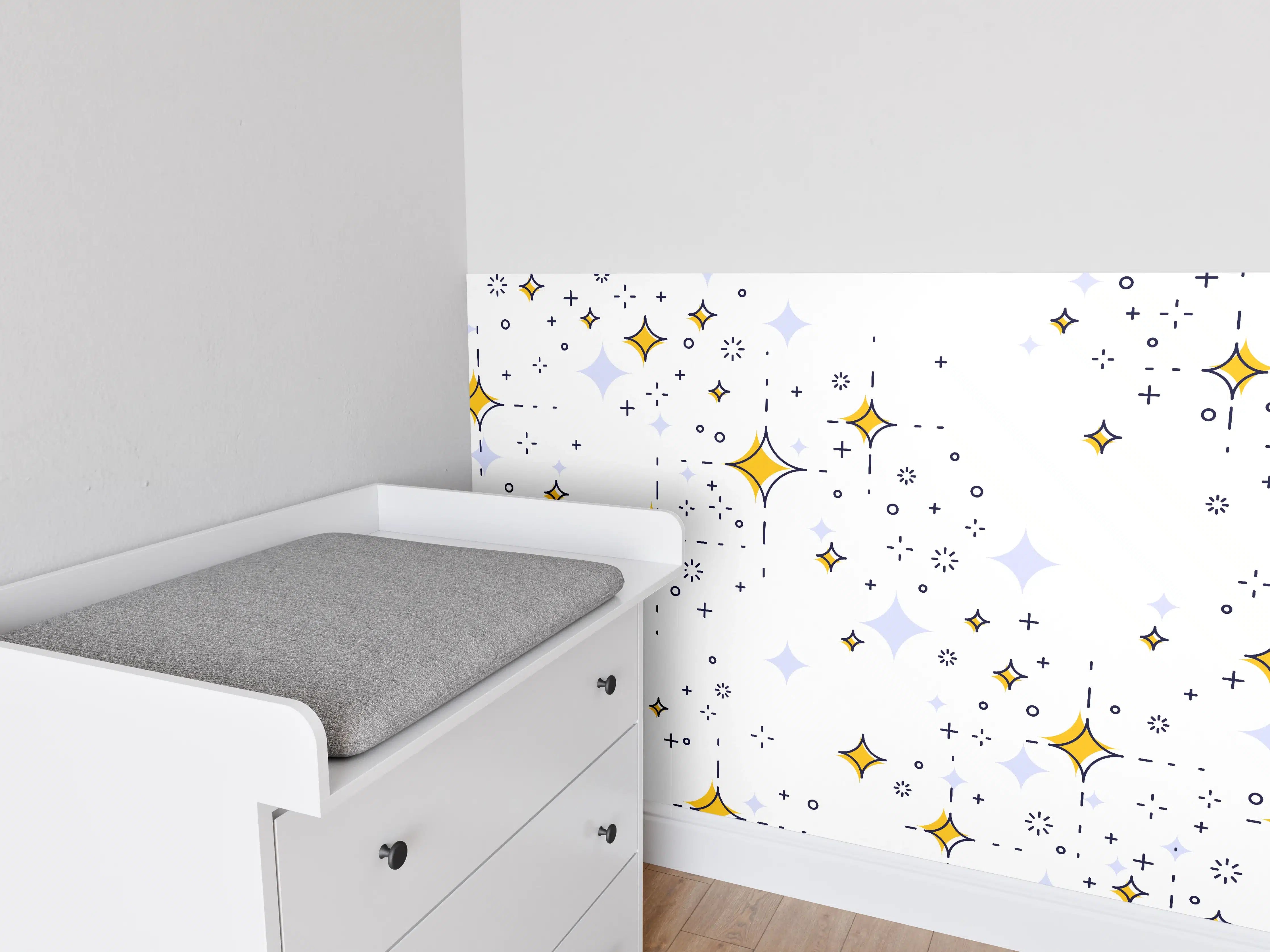 Babyzimmer Wandgestaltung - Sternenfunkeln Muster Gelb Blau