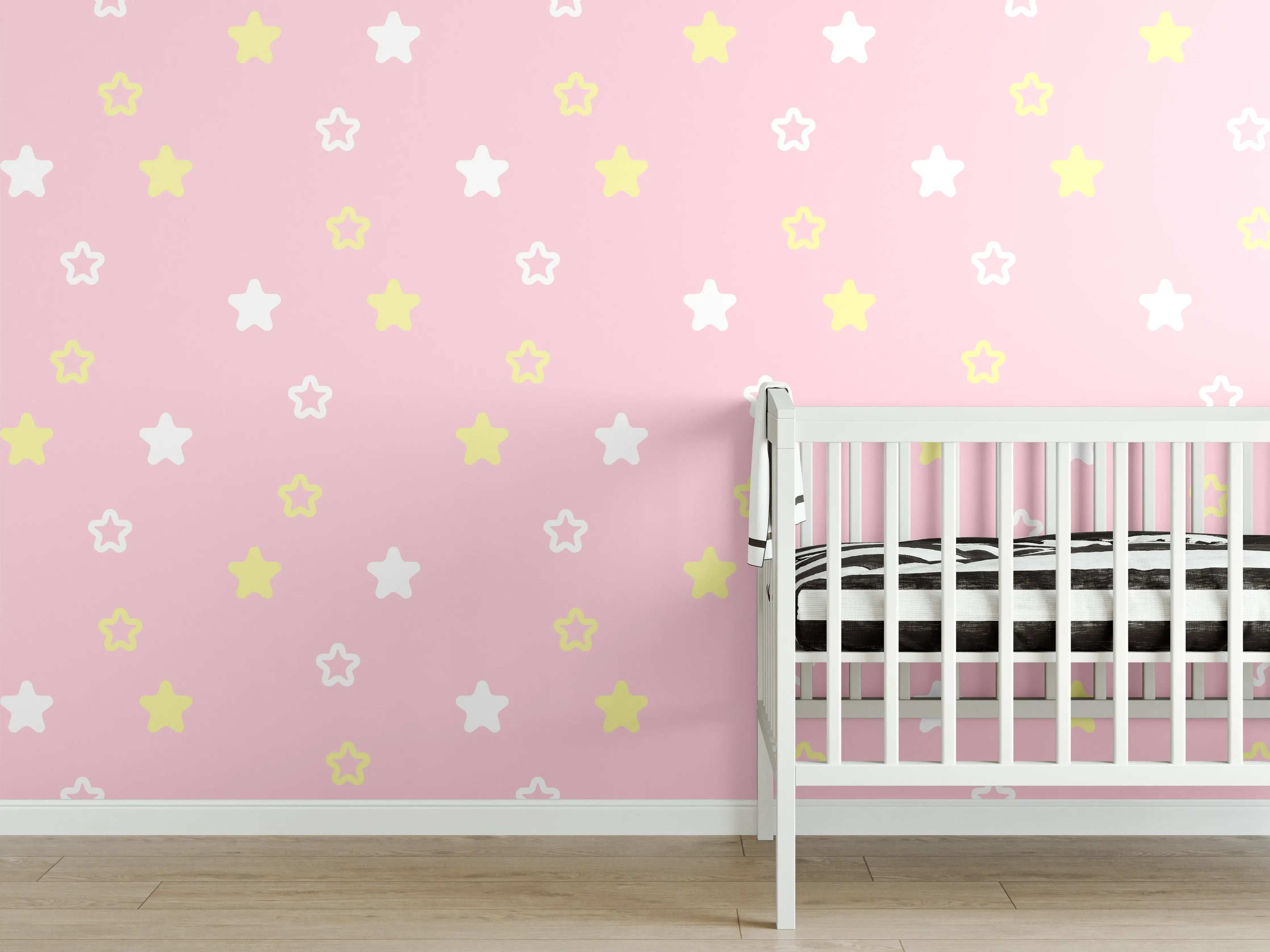 Babyzimmer Wandgestaltung - Sternenmuster Rosa-Gelb