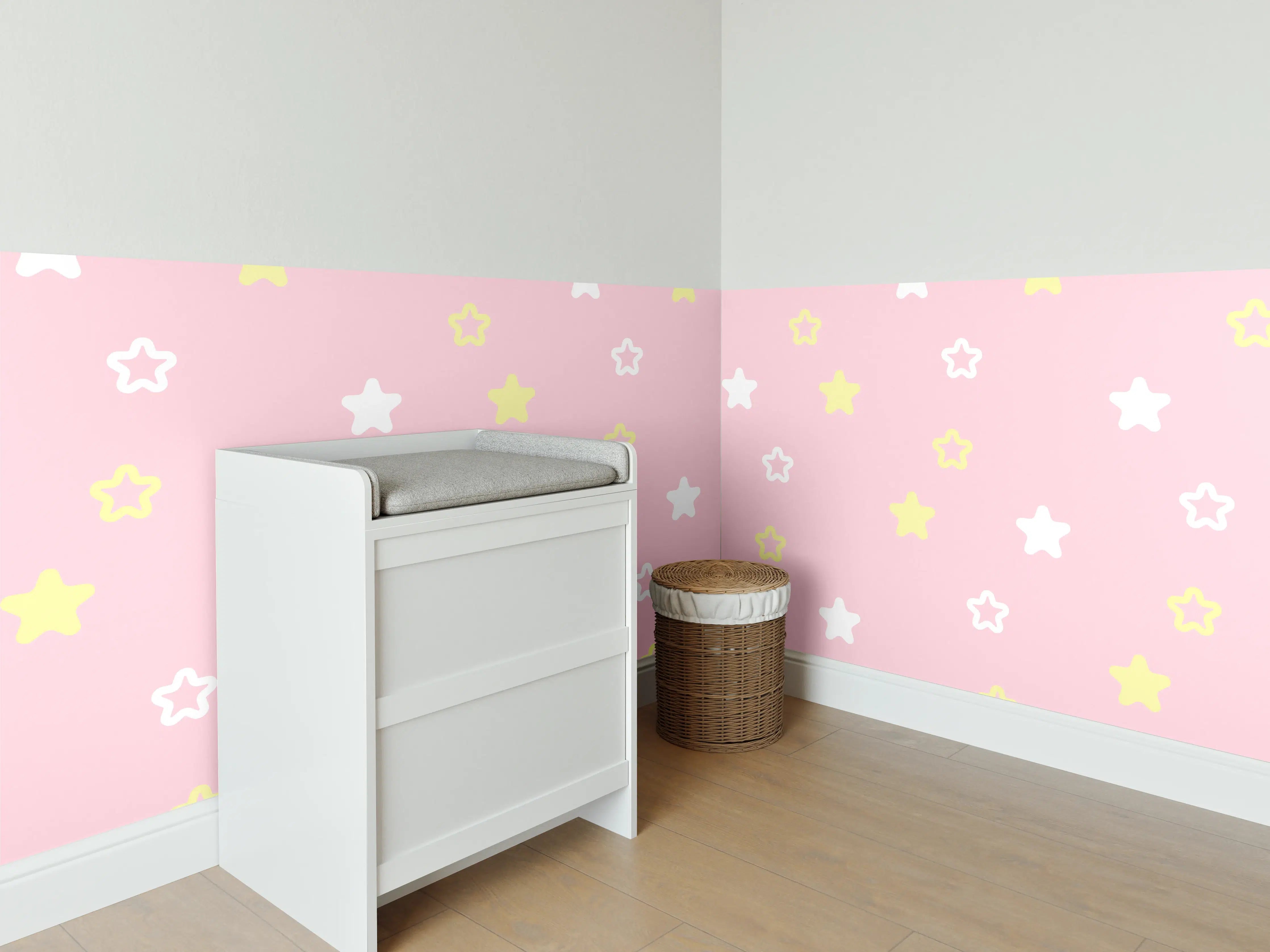 Babyzimmer Wandgestaltung - Sternenmuster Rosa-Gelb