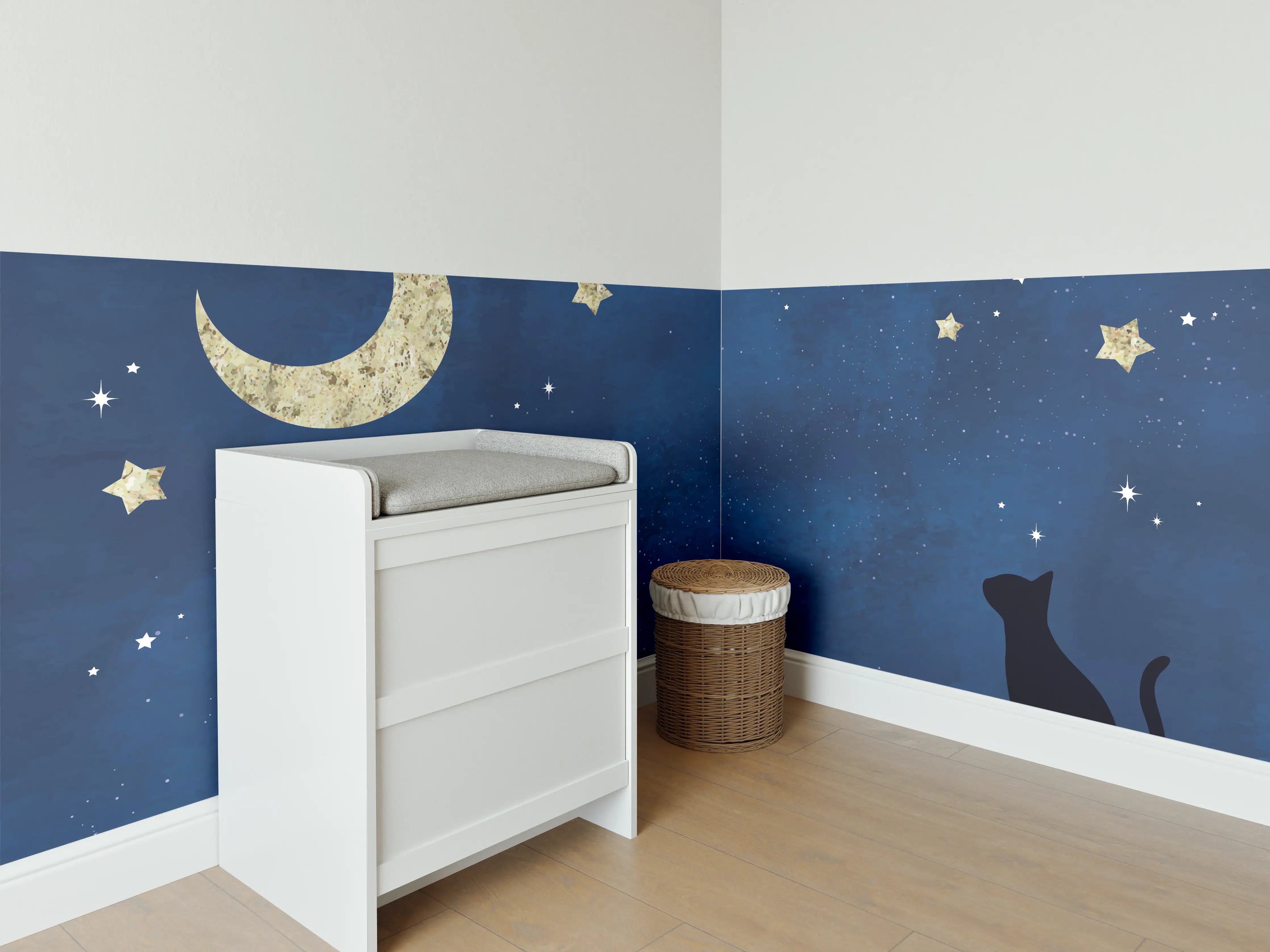 Babyzimmer Wandgestaltung - Sternennacht Katzen Silhouette