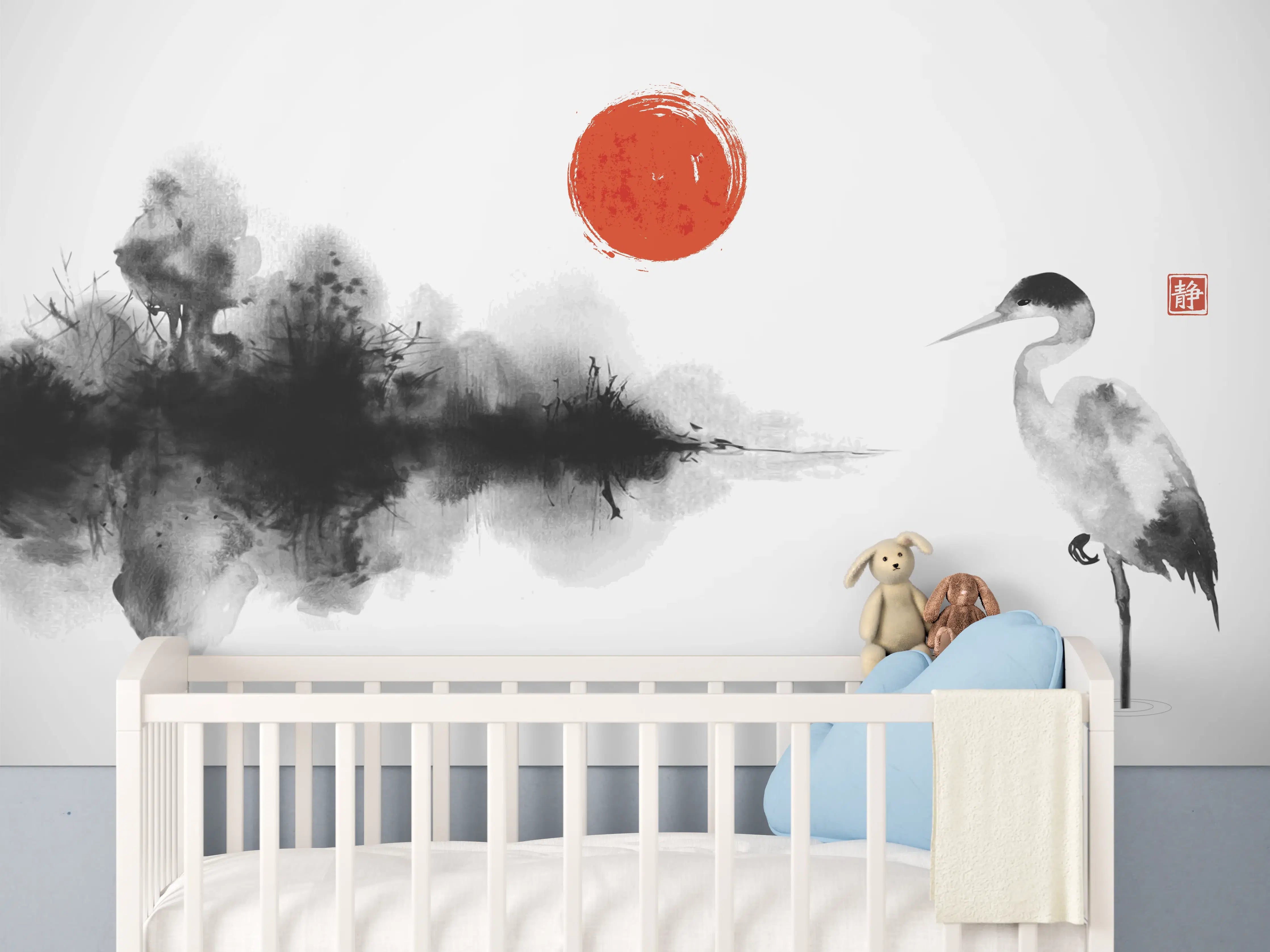 Babyzimmer Wandgestaltung - Stille Heron Tintenkunst