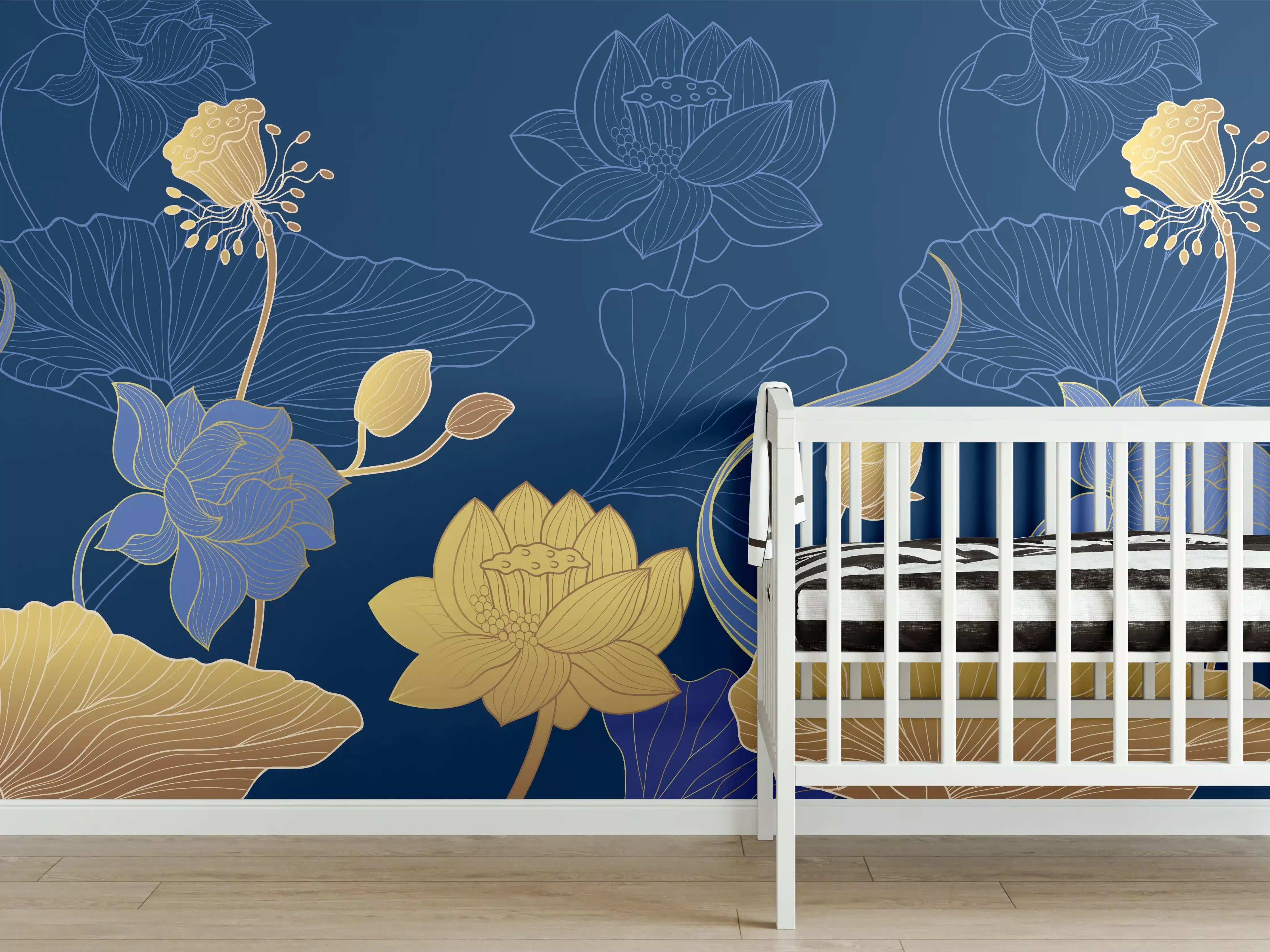 Babyzimmer Wandgestaltung - Stilvolle Blumenmuster Tapete