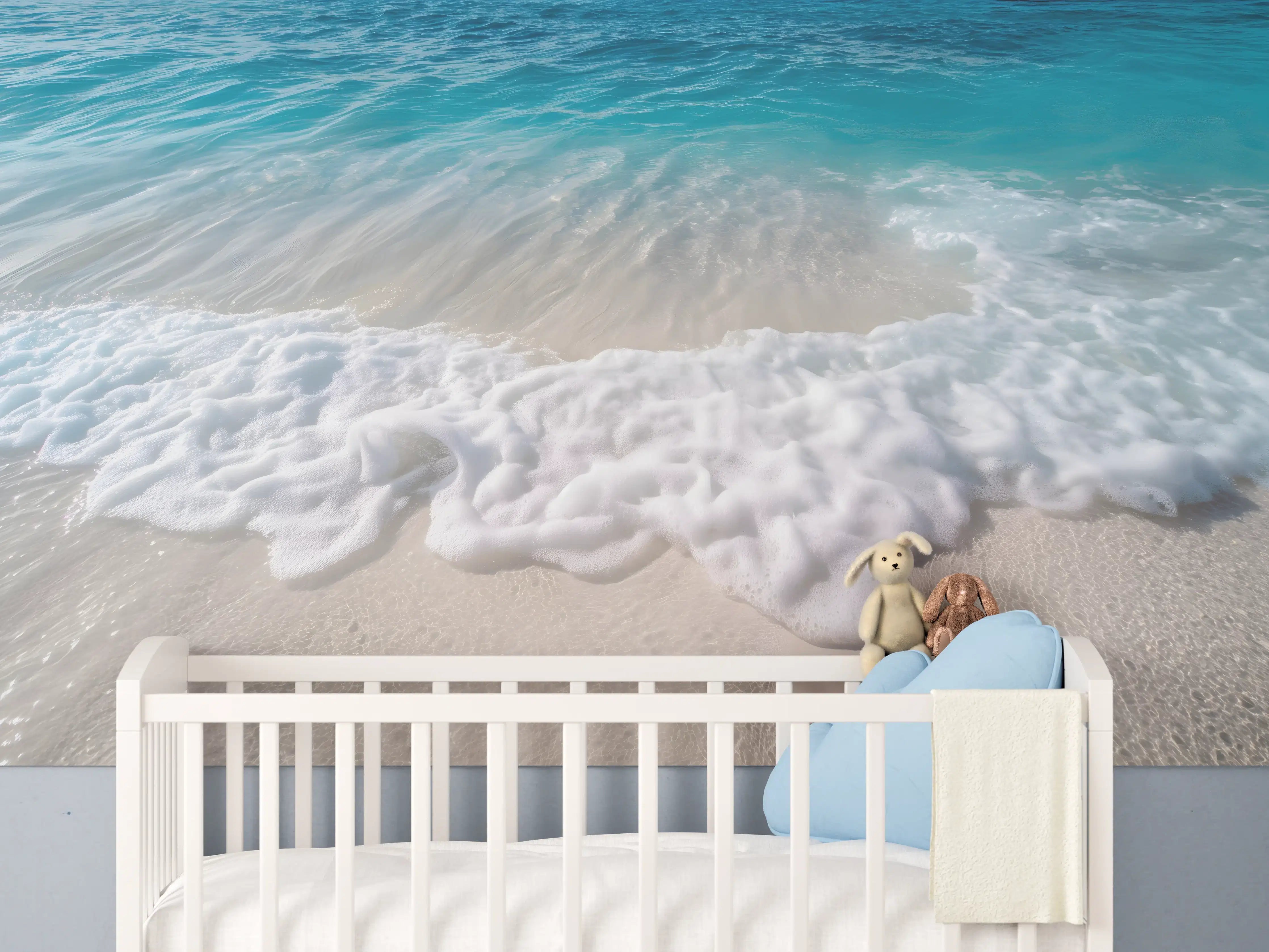 Babyzimmer Wandgestaltung - Strand mit sanften Wellen und Schaum
