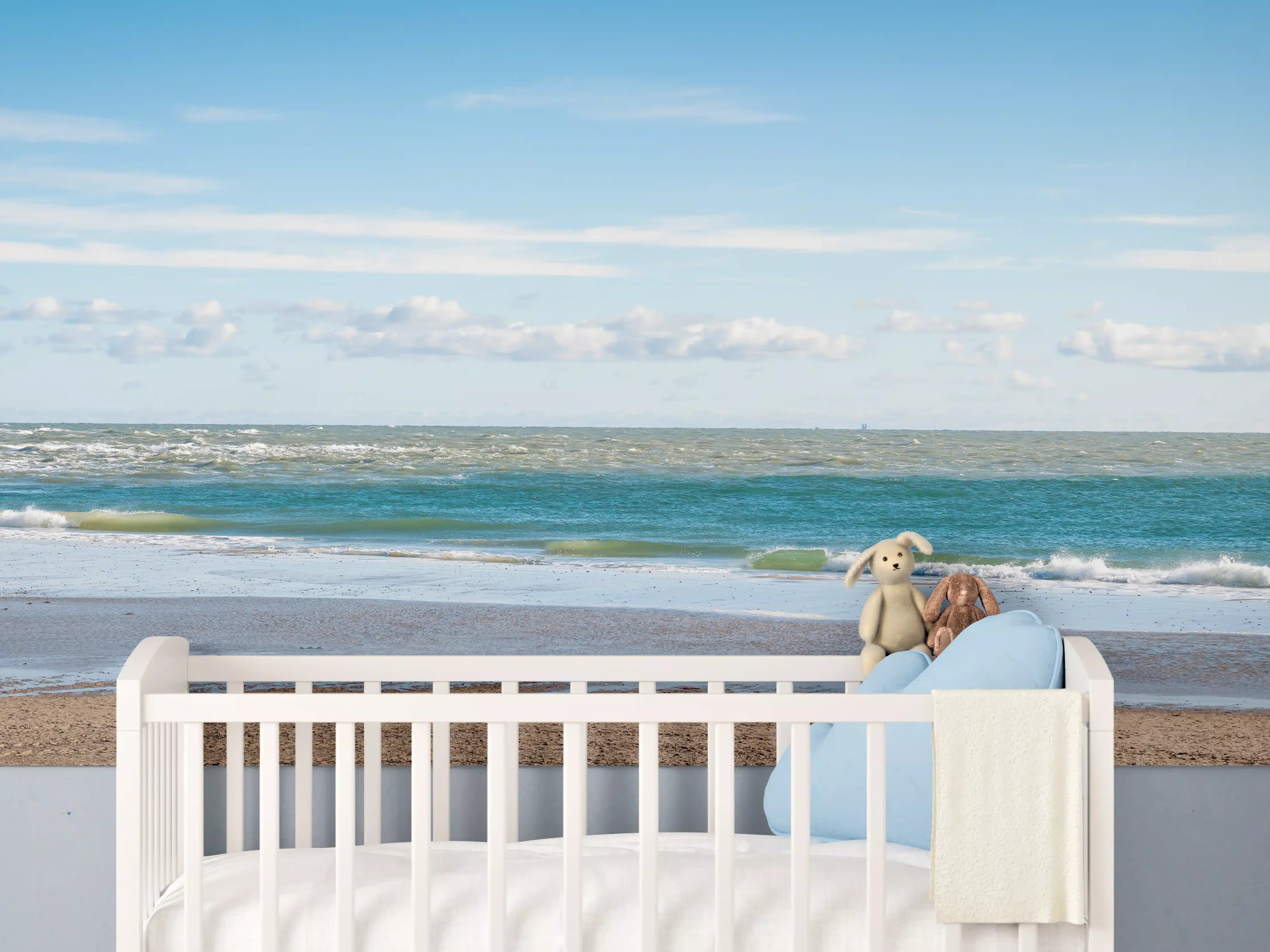 Babyzimmer Wandgestaltung - Strand und Meer bei Sonnenaufgang