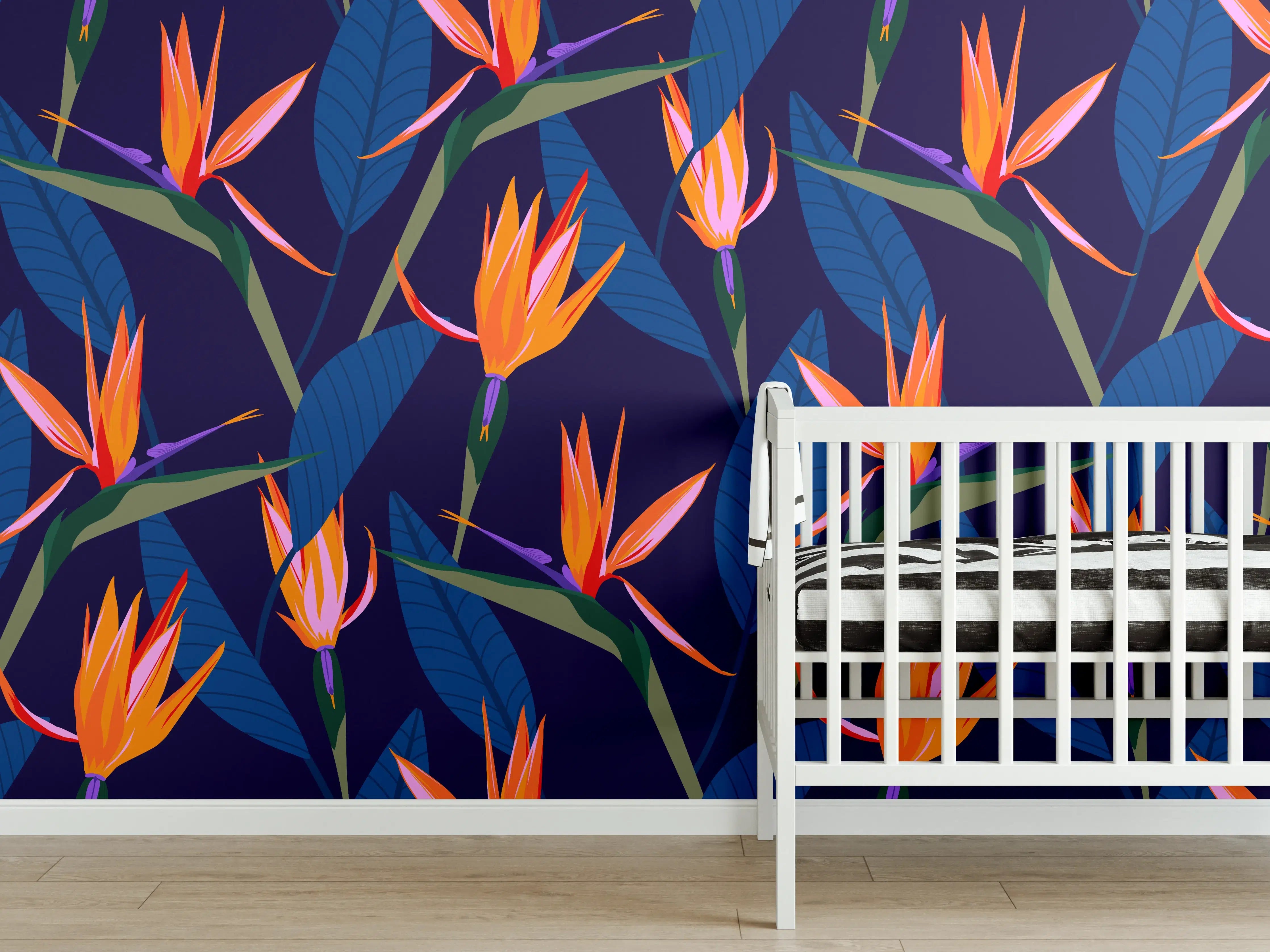 Babyzimmer Wandgestaltung - Strelitzia Nacht – Tropische Blumen