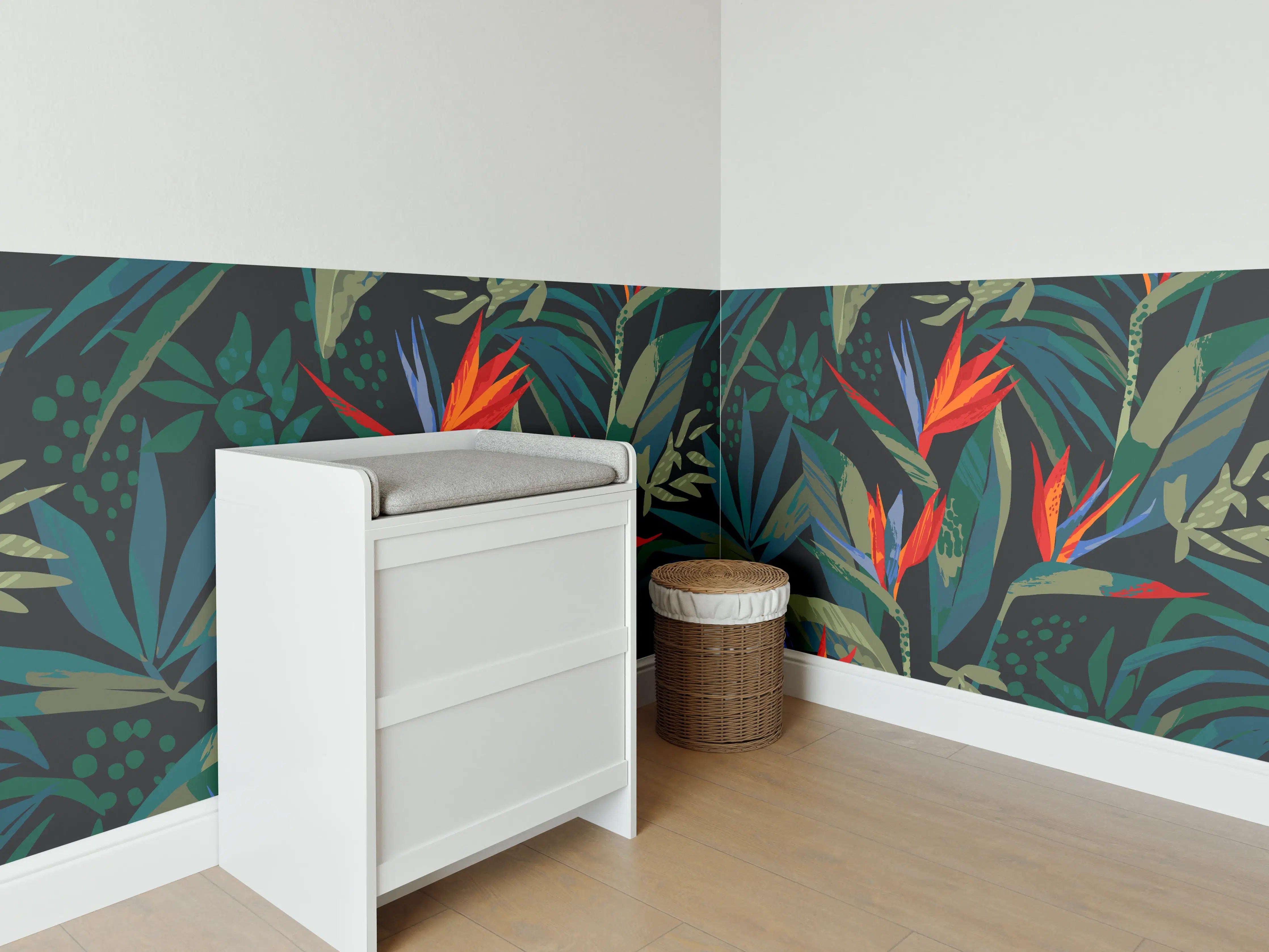 Babyzimmer Wandgestaltung - Strelitzia Tropenwald-Motiv