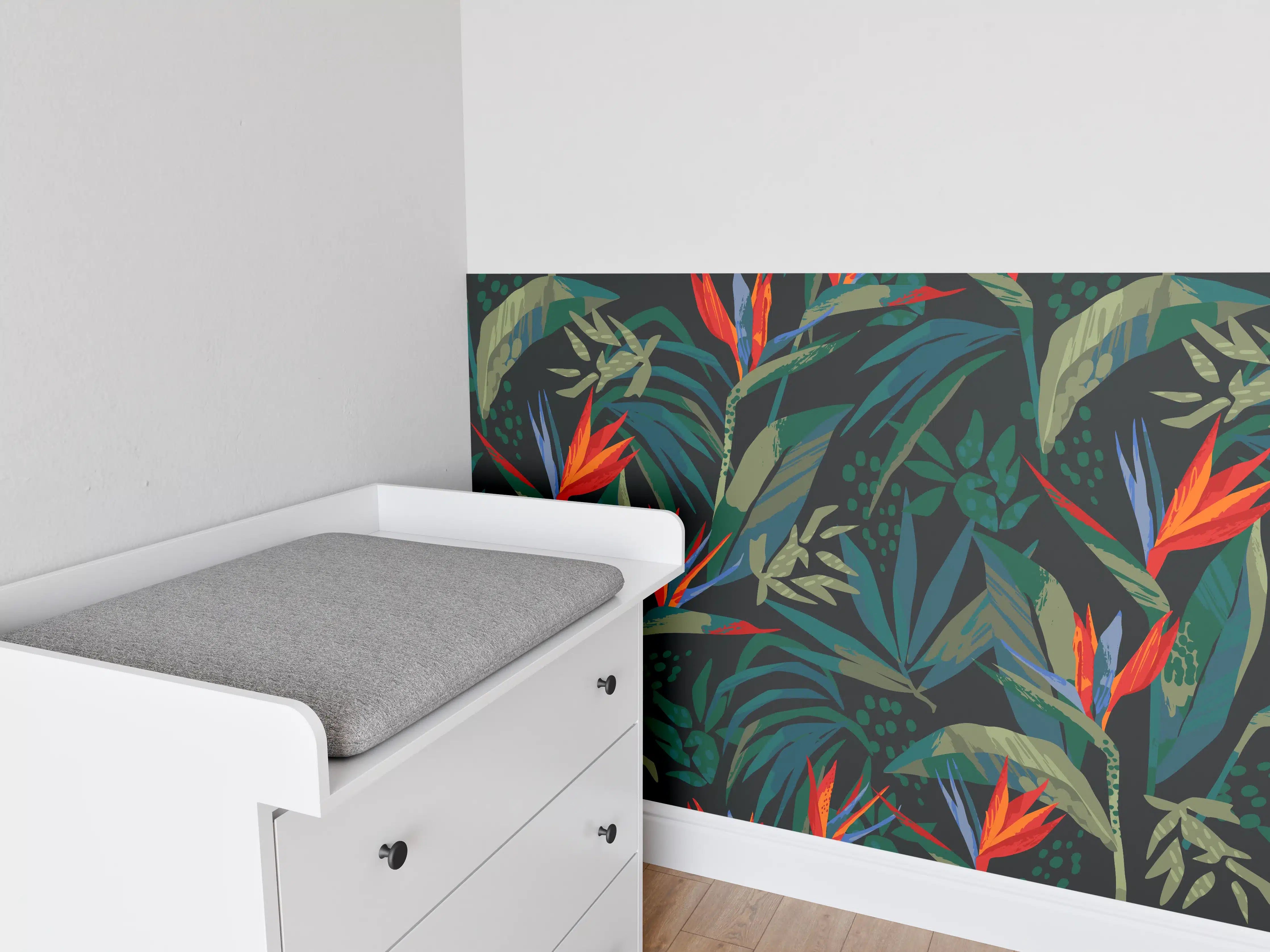 Babyzimmer Wandgestaltung - Strelitzia Tropenwald-Motiv