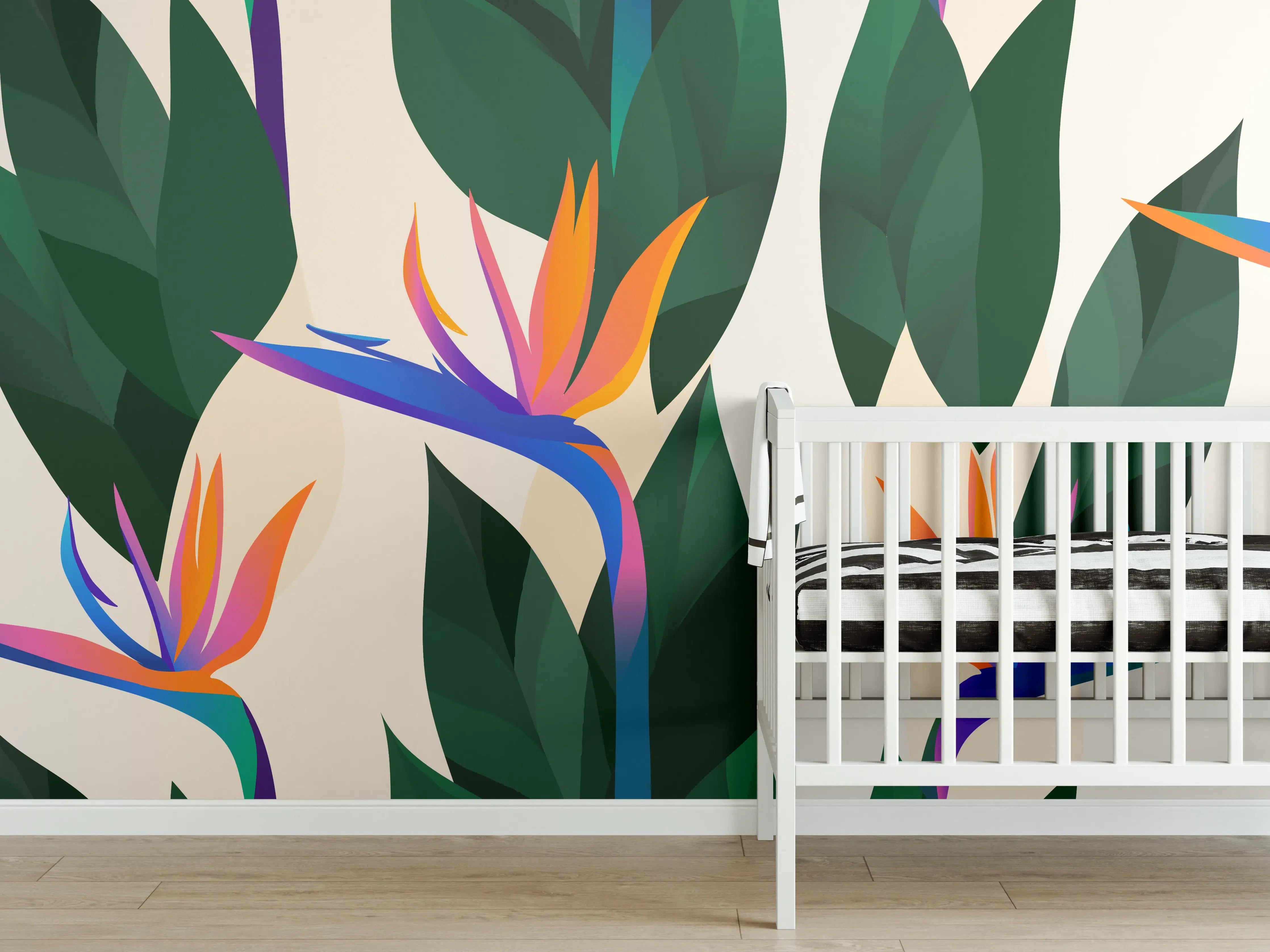 Babyzimmer Wandgestaltung - Strelitzia Tropic Blumenmuster