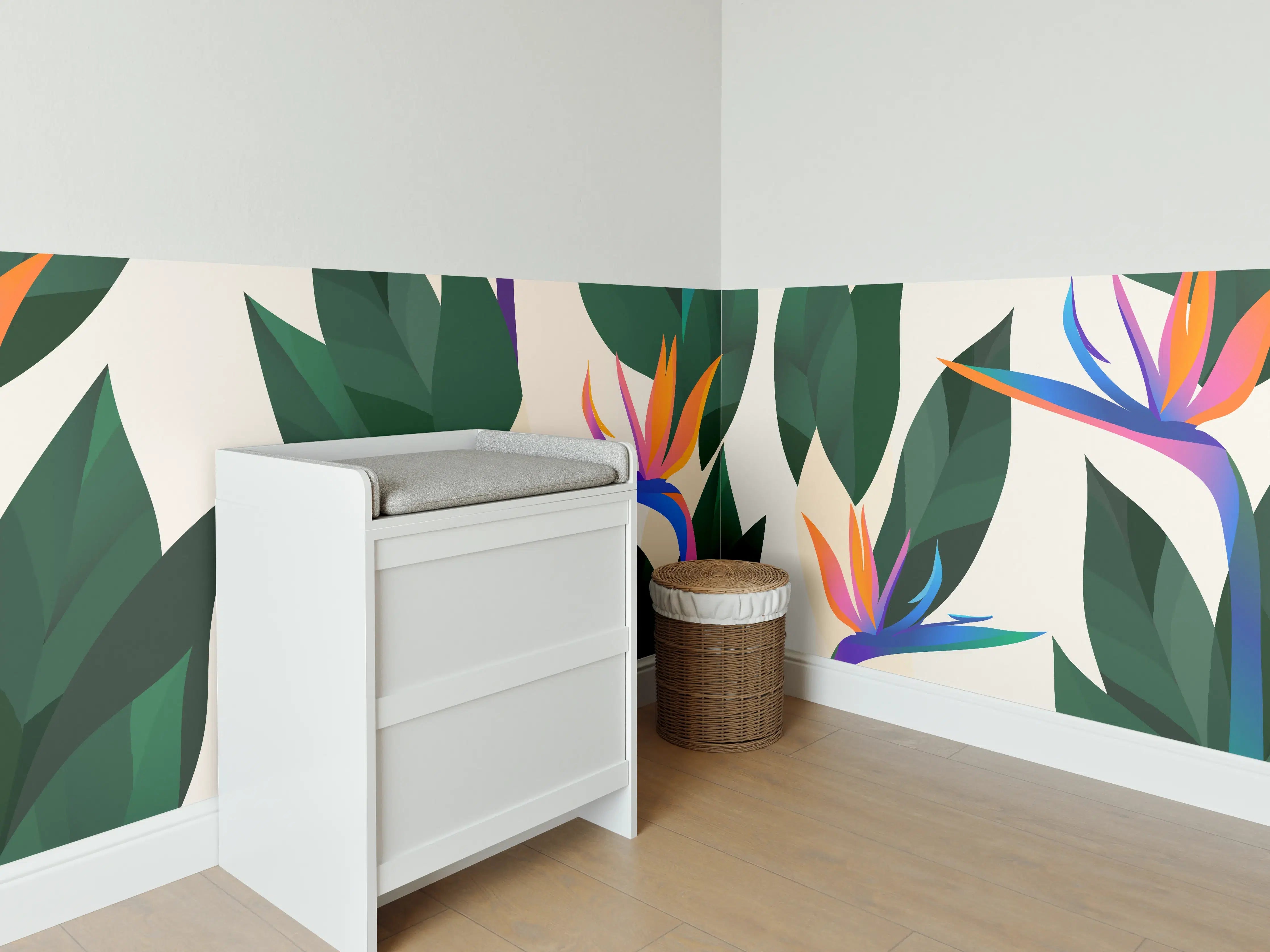 Babyzimmer Wandgestaltung - Strelitzia Tropic Blumenmuster