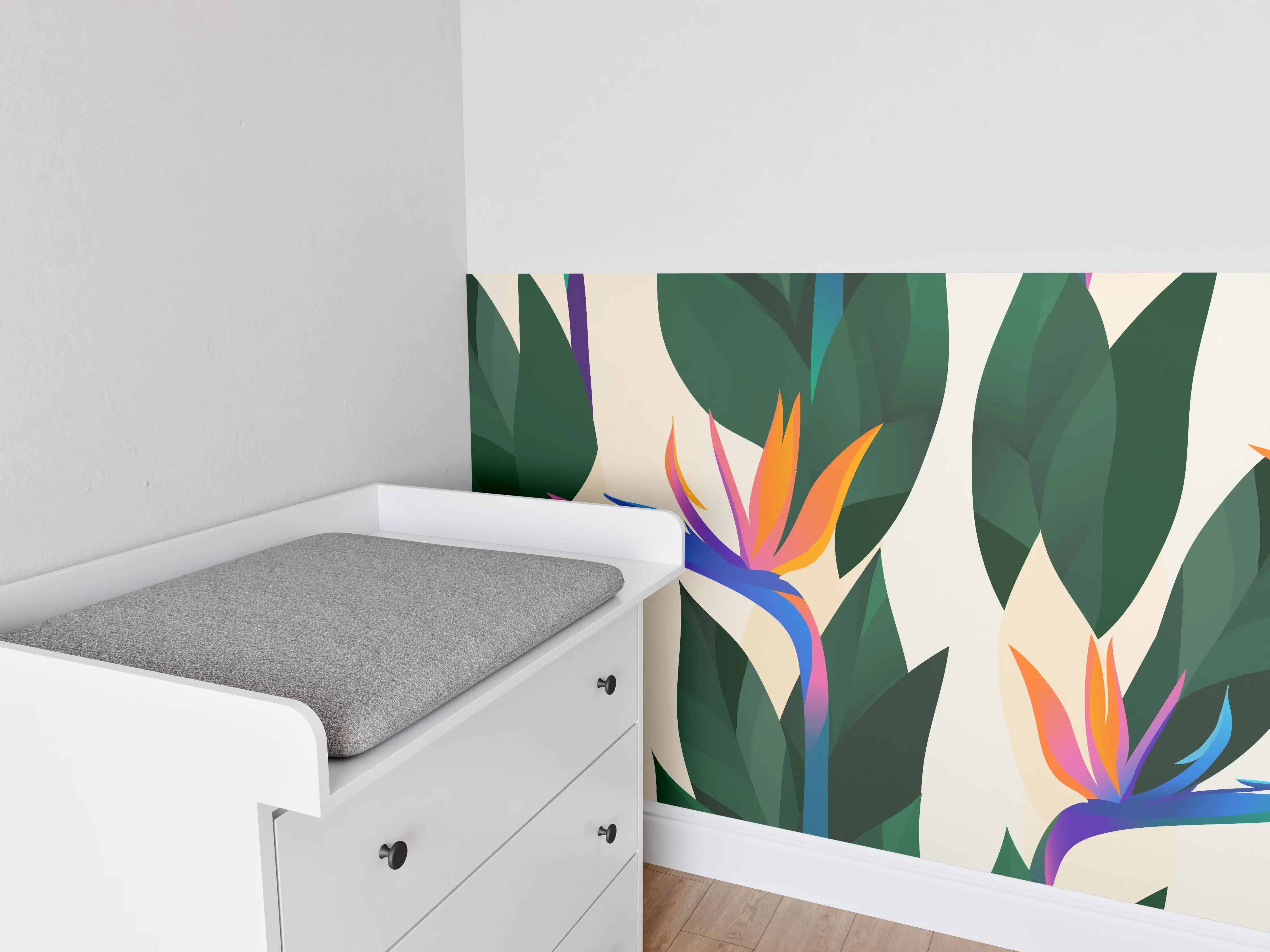 Babyzimmer Wandgestaltung - Strelitzia Tropic Blumenmuster