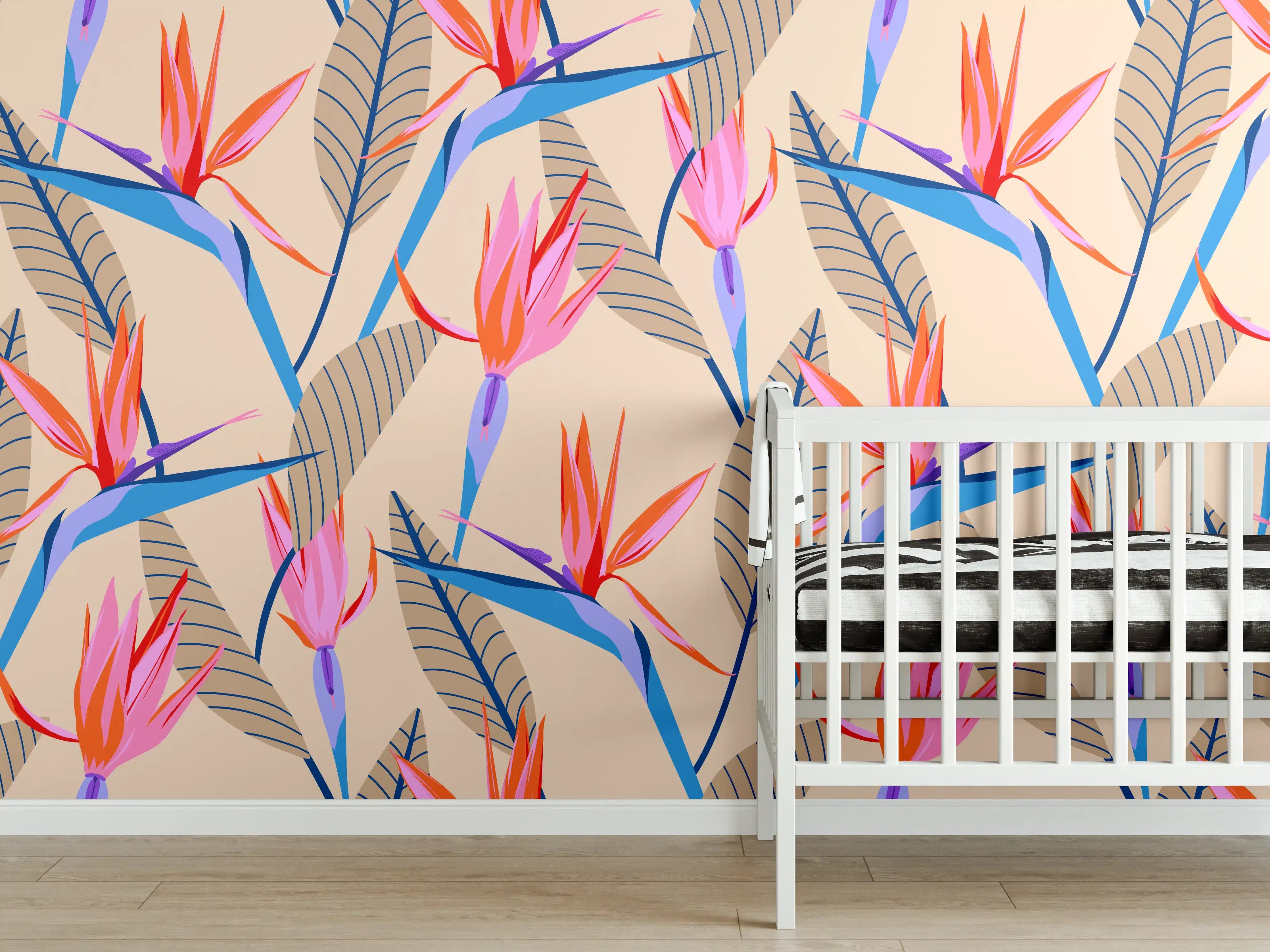 Babyzimmer Wandgestaltung - Strelitzia Tropic Rosa-Beige