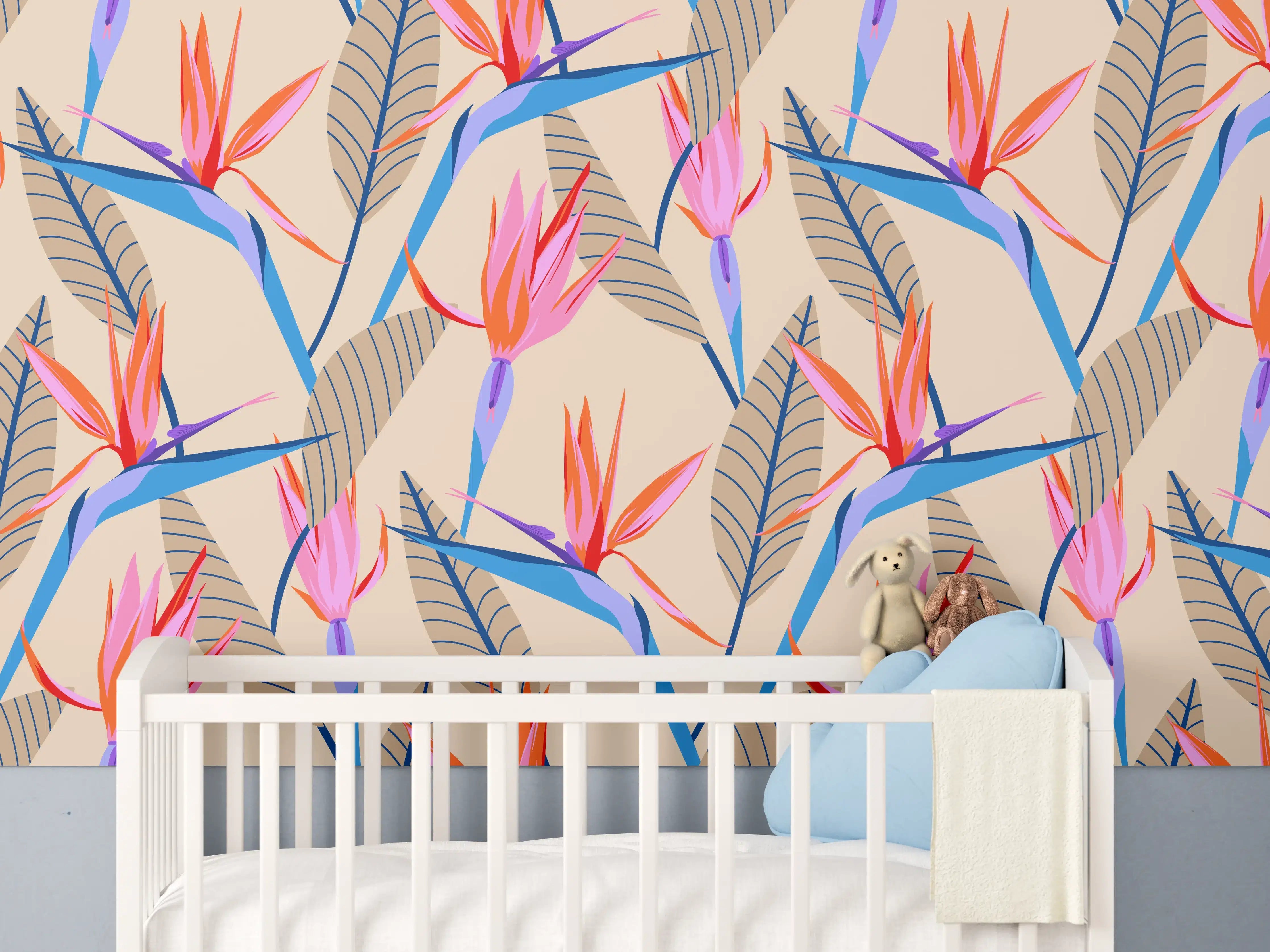 Babyzimmer Wandgestaltung - Strelitzia Tropic Rosa-Beige