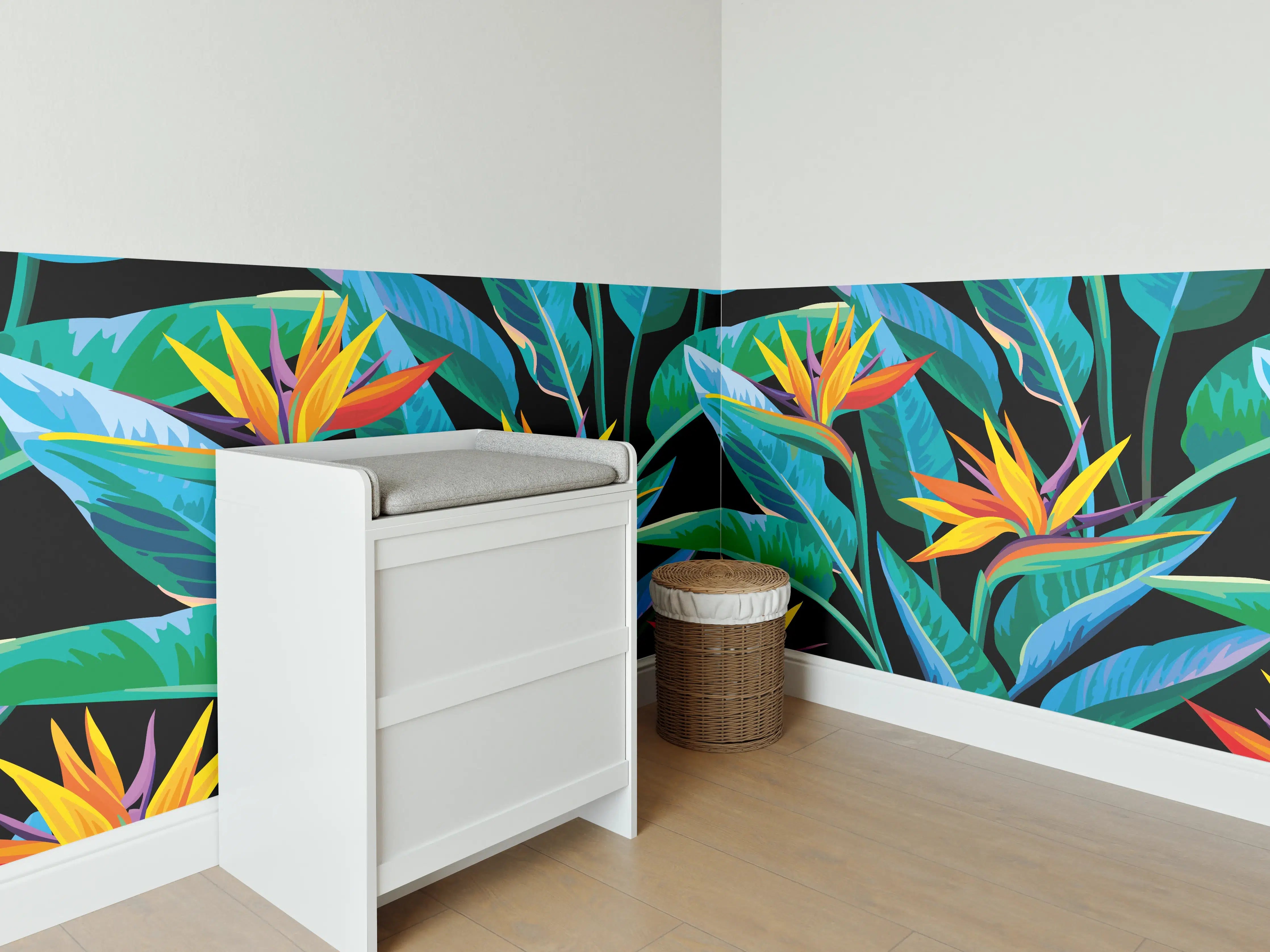 Babyzimmer Wandgestaltung - Strelitzia Tropic Schwarz-Exotik