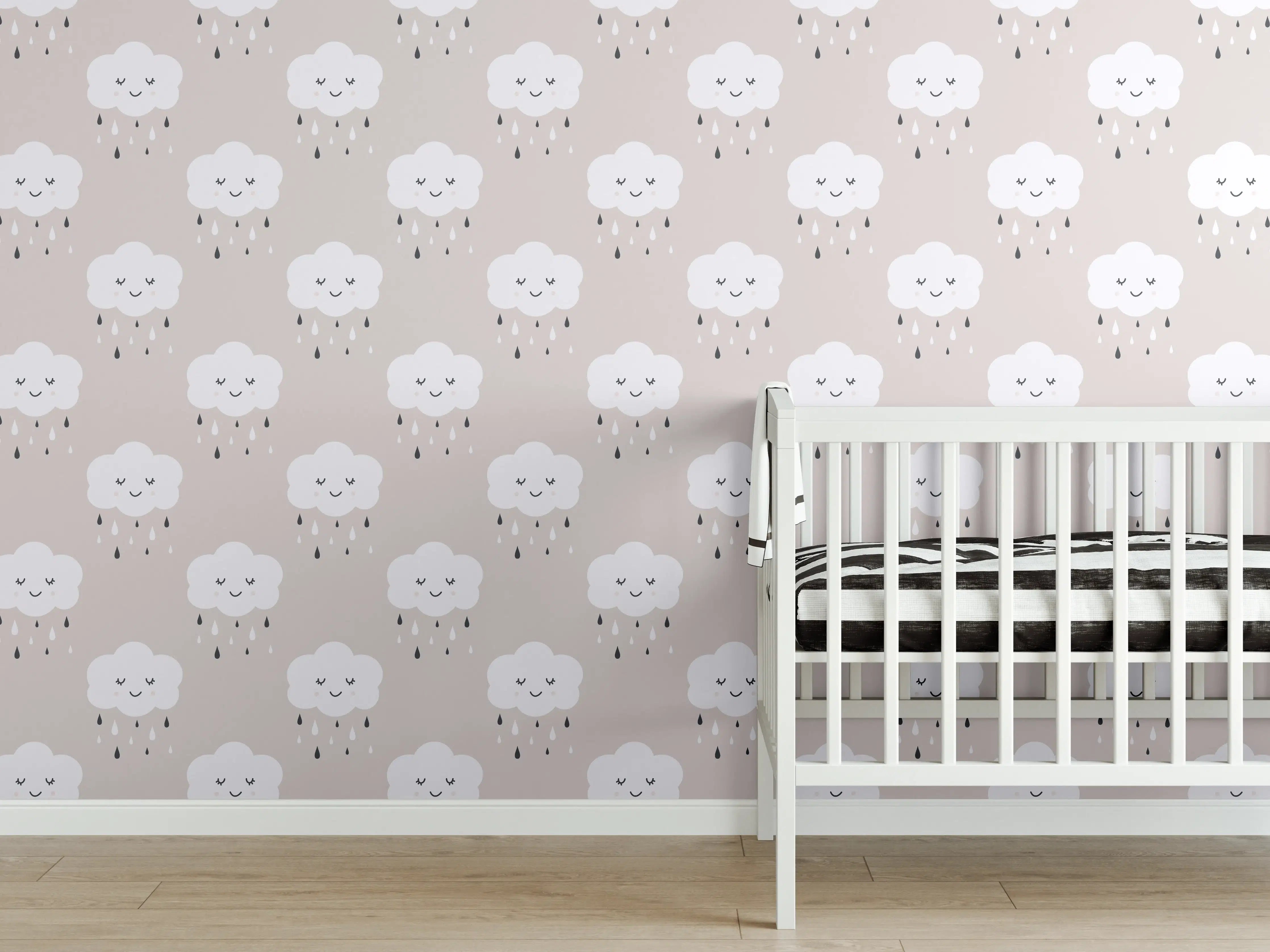 Babyzimmer Wandgestaltung - Süßer Baby-Hase in Grau mit Niedlichem Gesicht