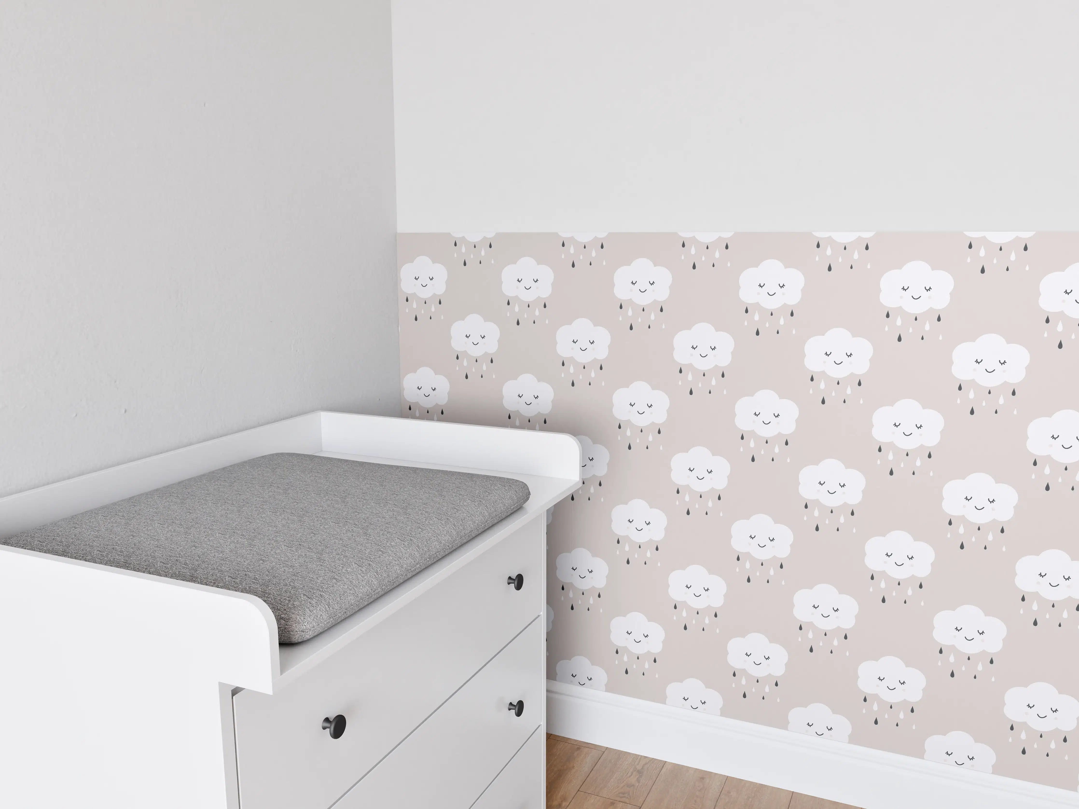Babyzimmer Wandgestaltung - Süßer Baby-Hase in Grau mit Niedlichem Gesicht