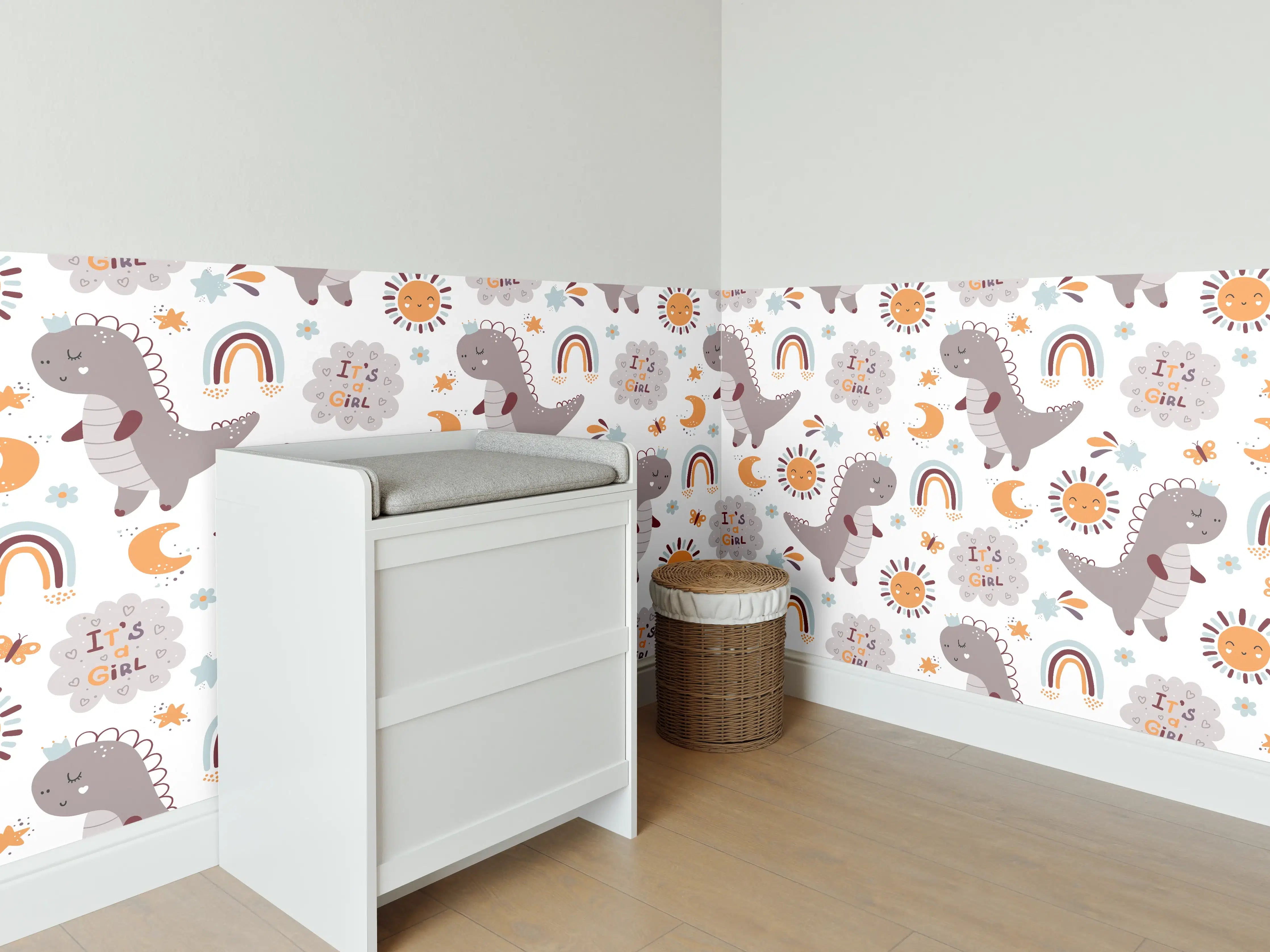 Babyzimmer Wandgestaltung - Süßer Dino Max | Kinderzimmer Wandmotiv