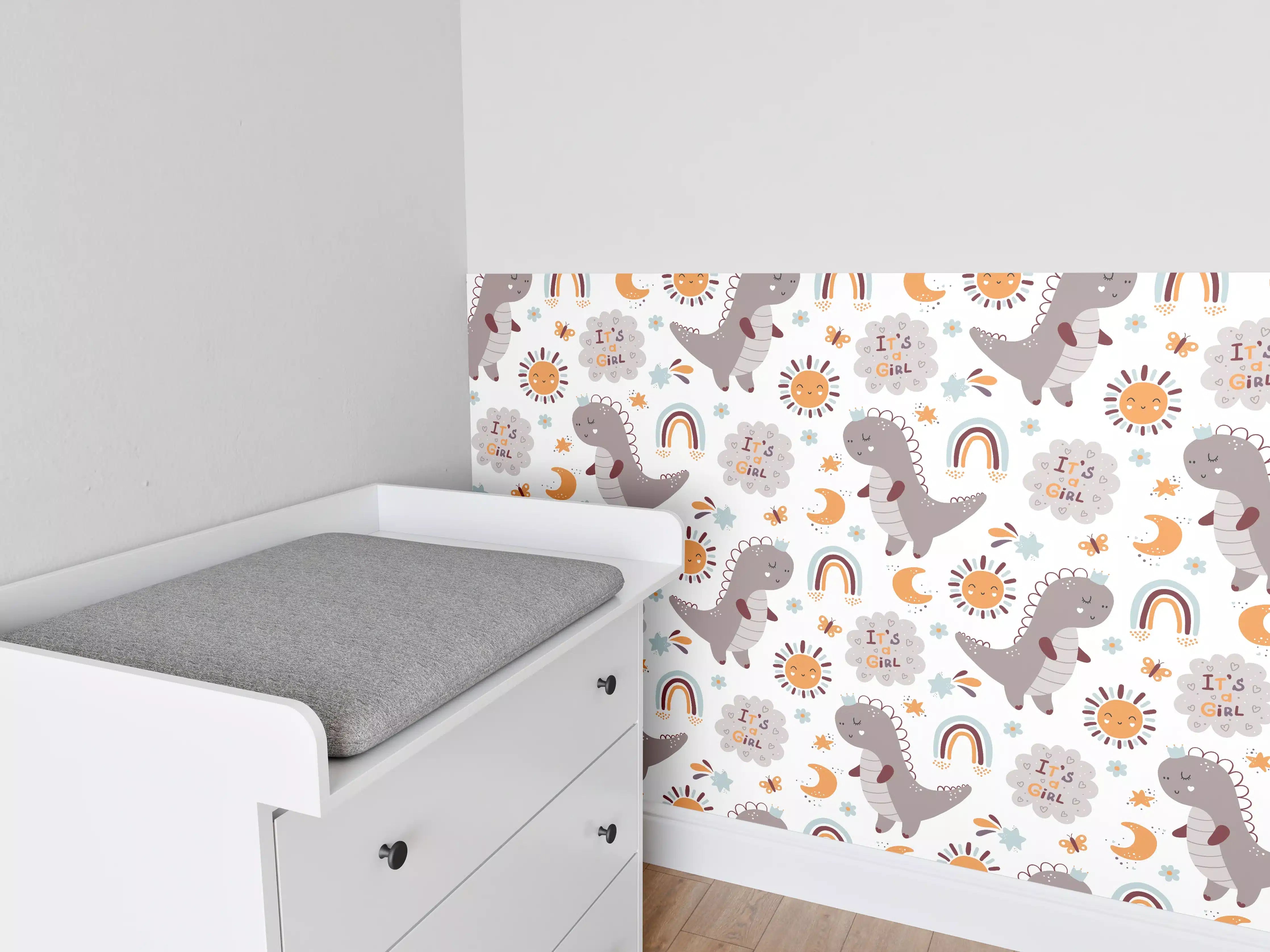 Babyzimmer Wandgestaltung - Süßer Dino Max | Kinderzimmer Wandmotiv