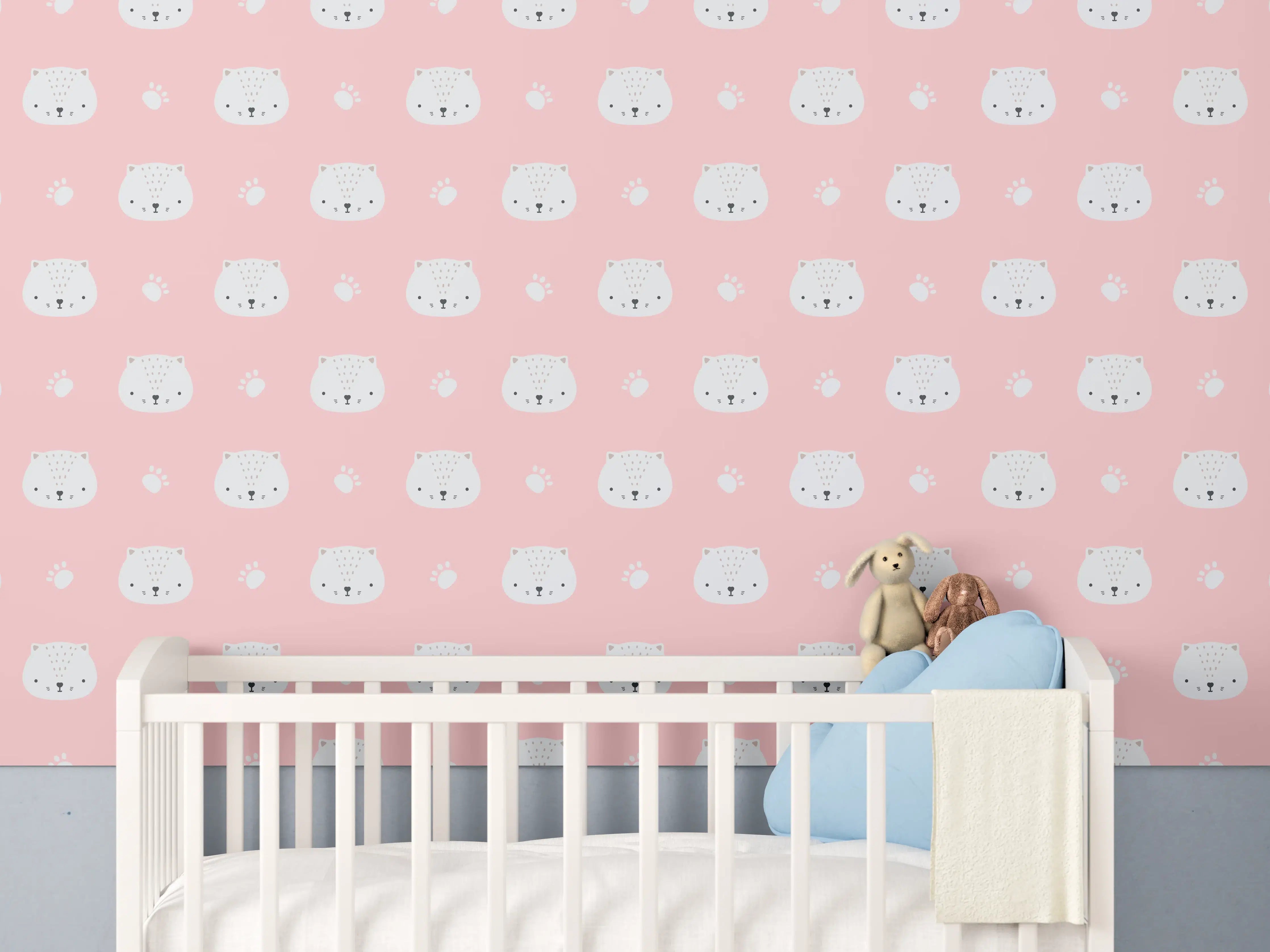 Babyzimmer Wandgestaltung - Süßer rosa Baby-Hund mit blauer Schleife