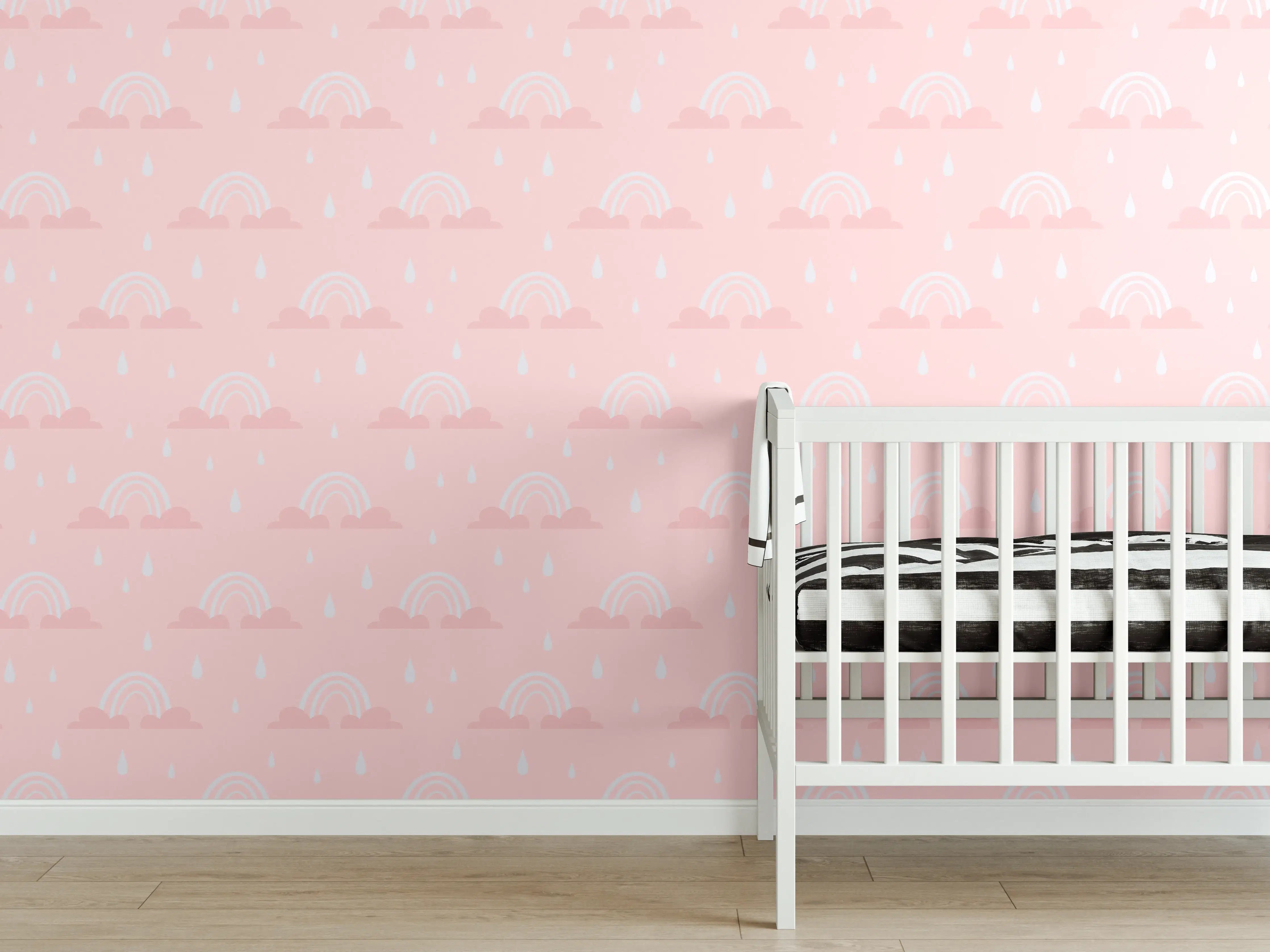 Babyzimmer Wandgestaltung - Süßer rosa Himmel mit Sonnenuntergangs-Muster