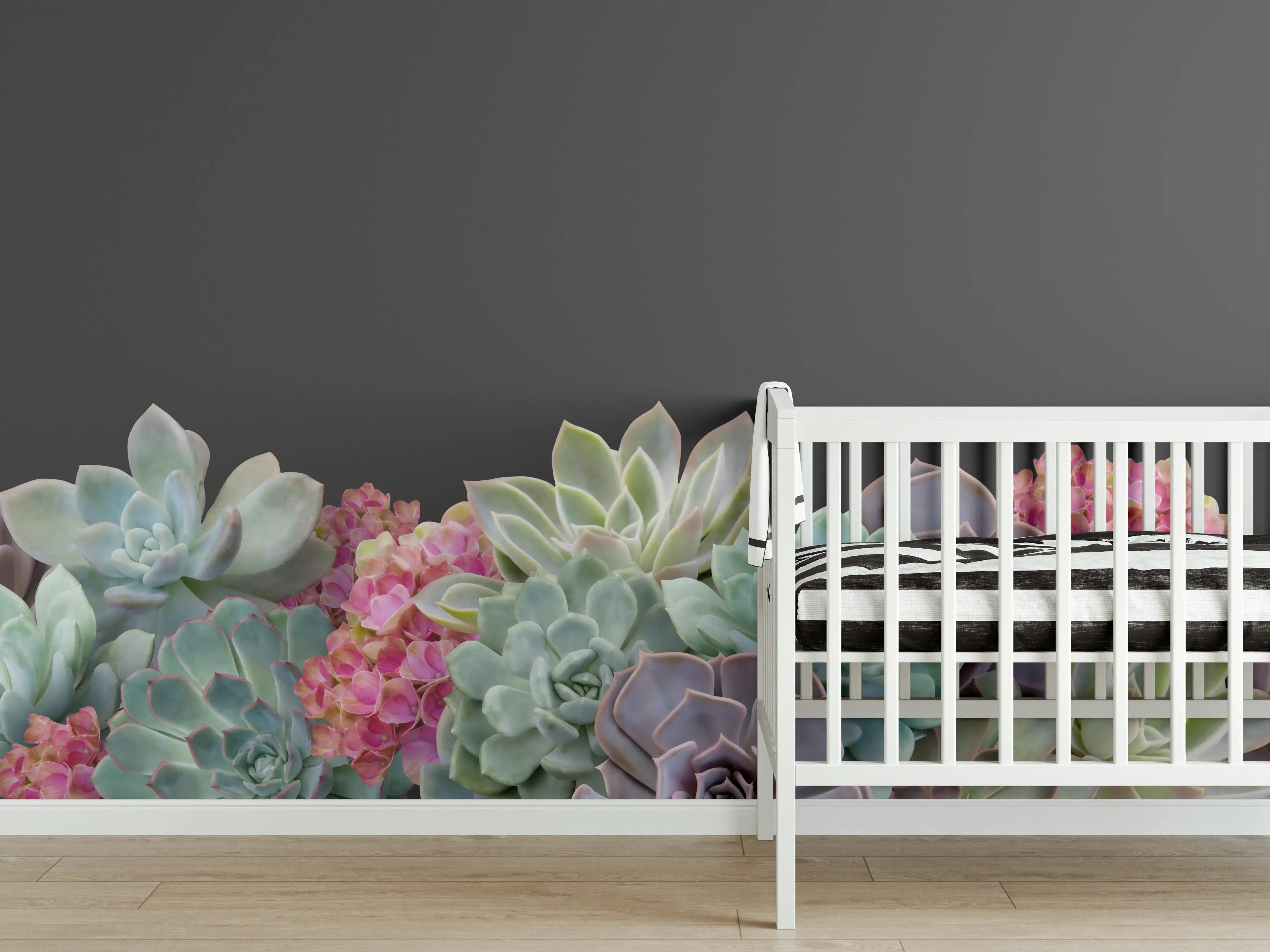 Babyzimmer Wandgestaltung - Sukkulente Blumen - Bunt