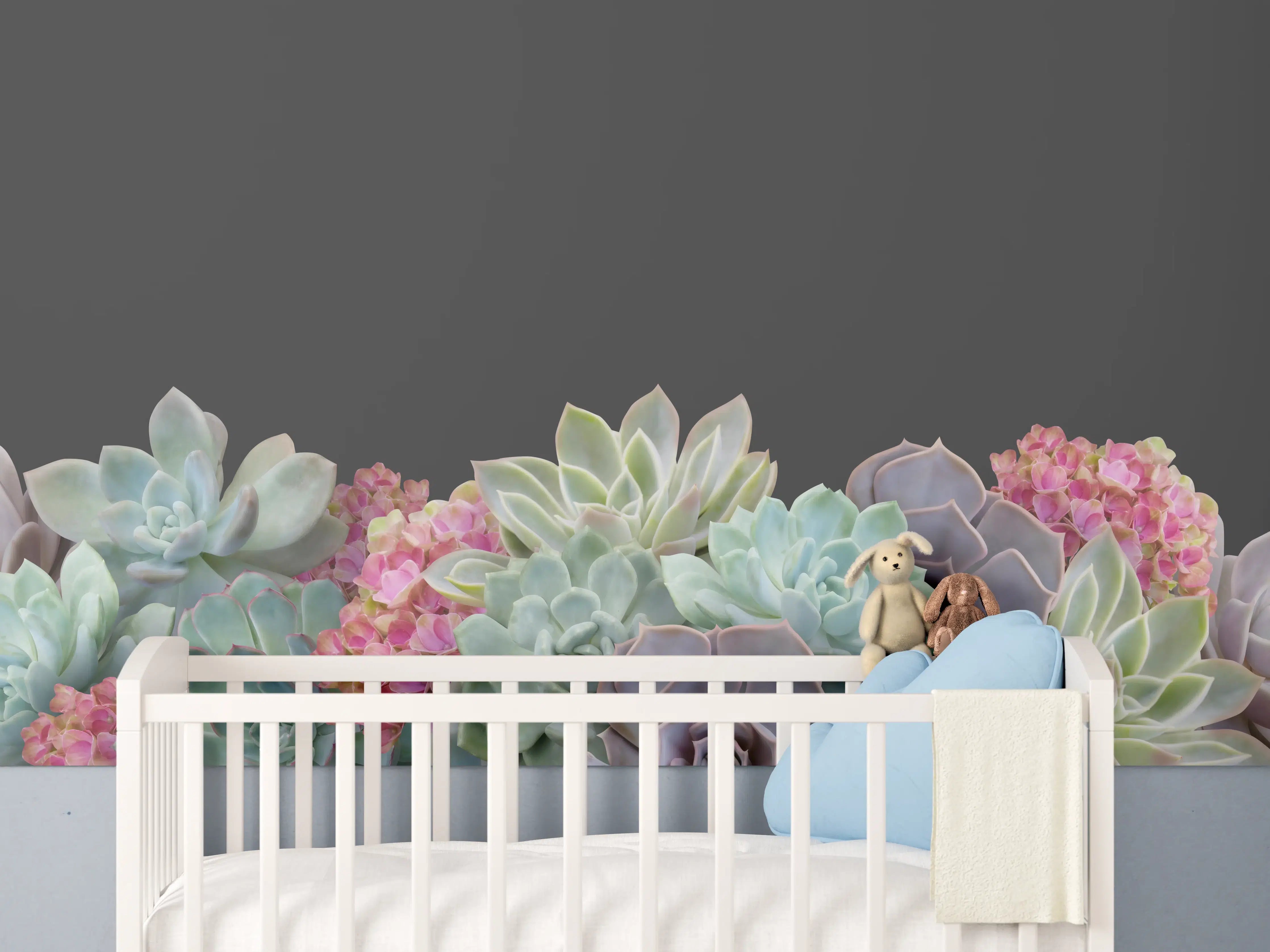 Babyzimmer Wandgestaltung - Sukkulente Blumen - Bunt
