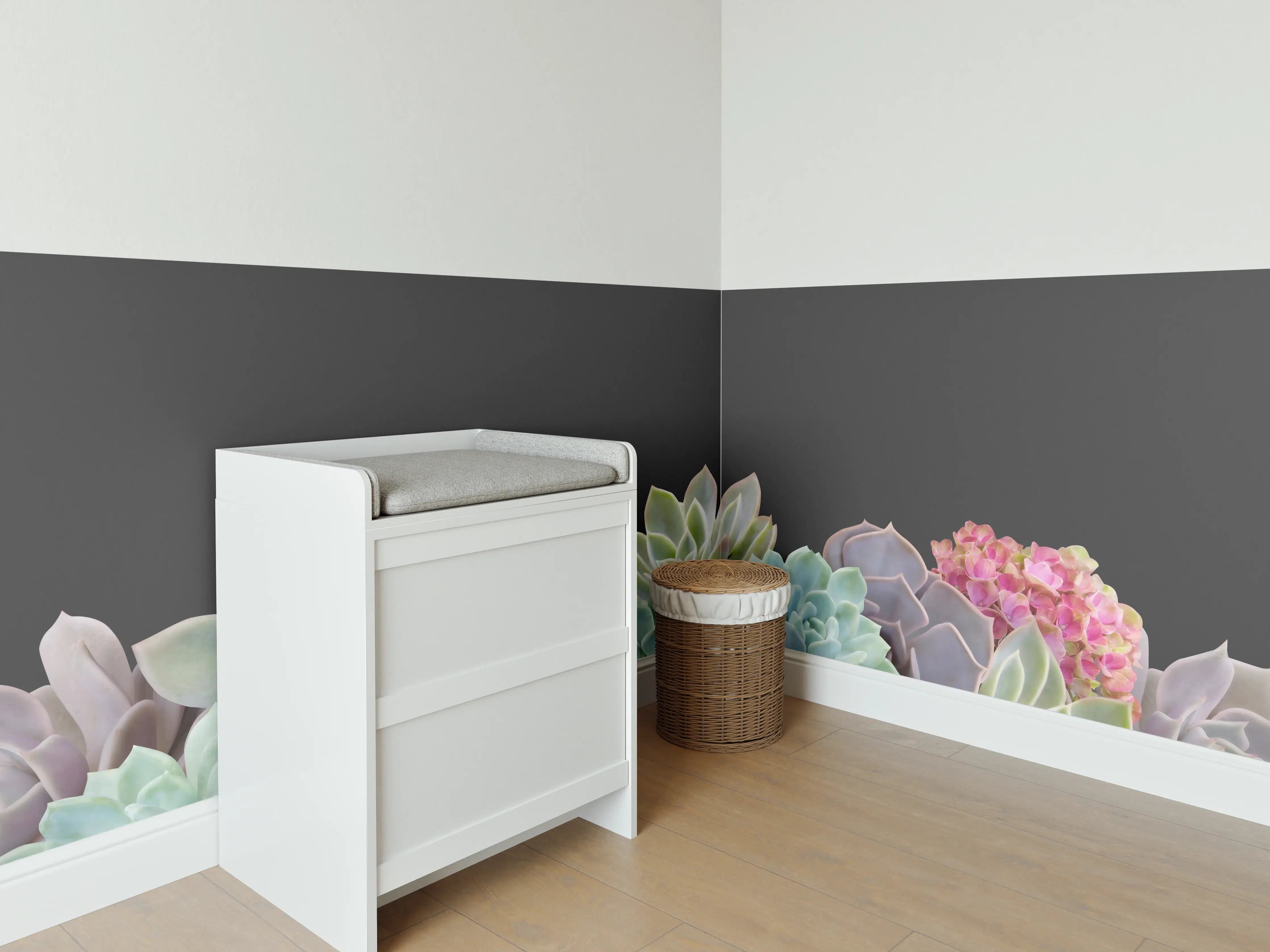 Babyzimmer Wandgestaltung - Sukkulente Blumen - Bunt