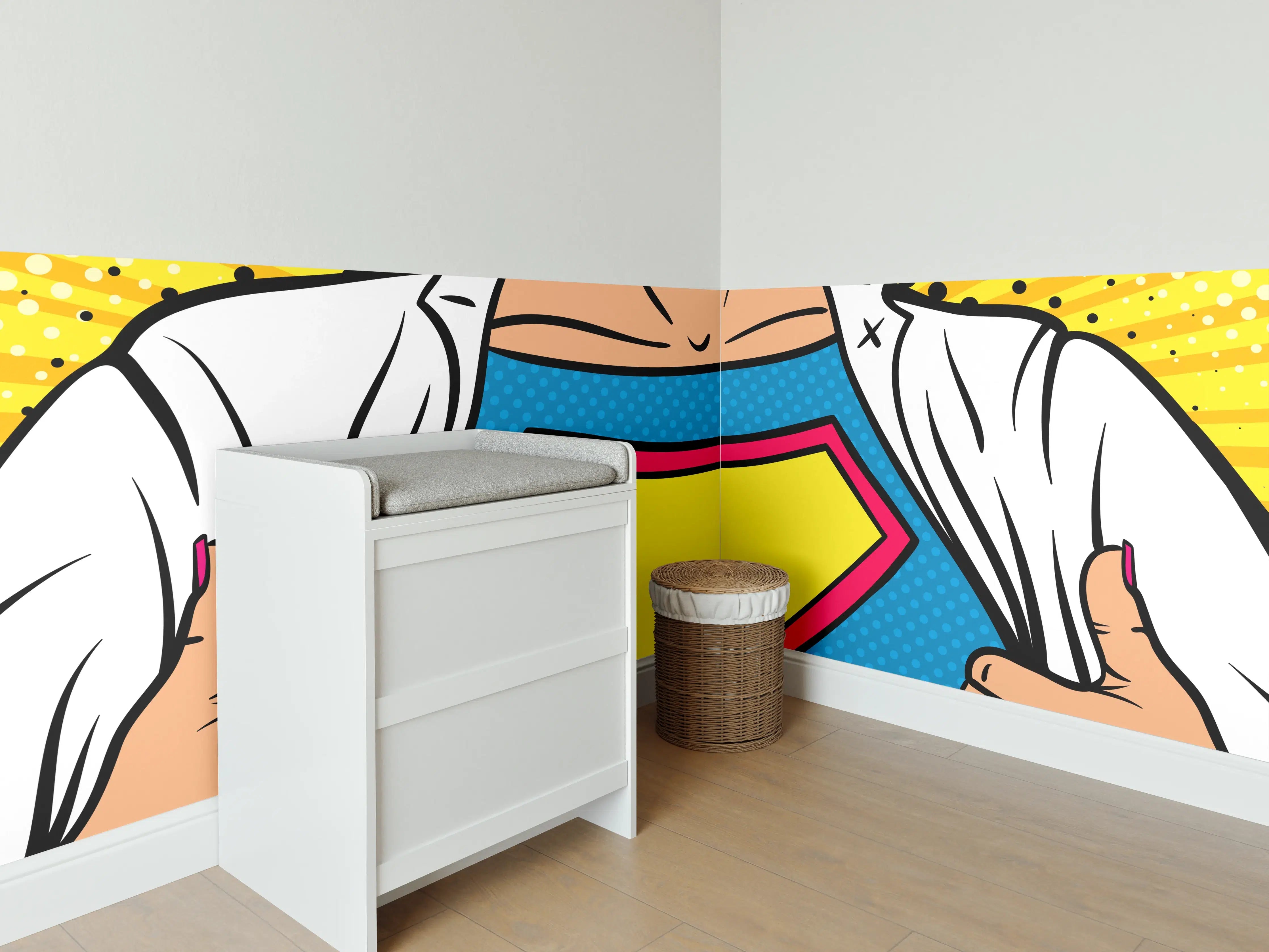 Babyzimmer Wandgestaltung - Superhelden-Comic-Design, Bunt und Lebendig