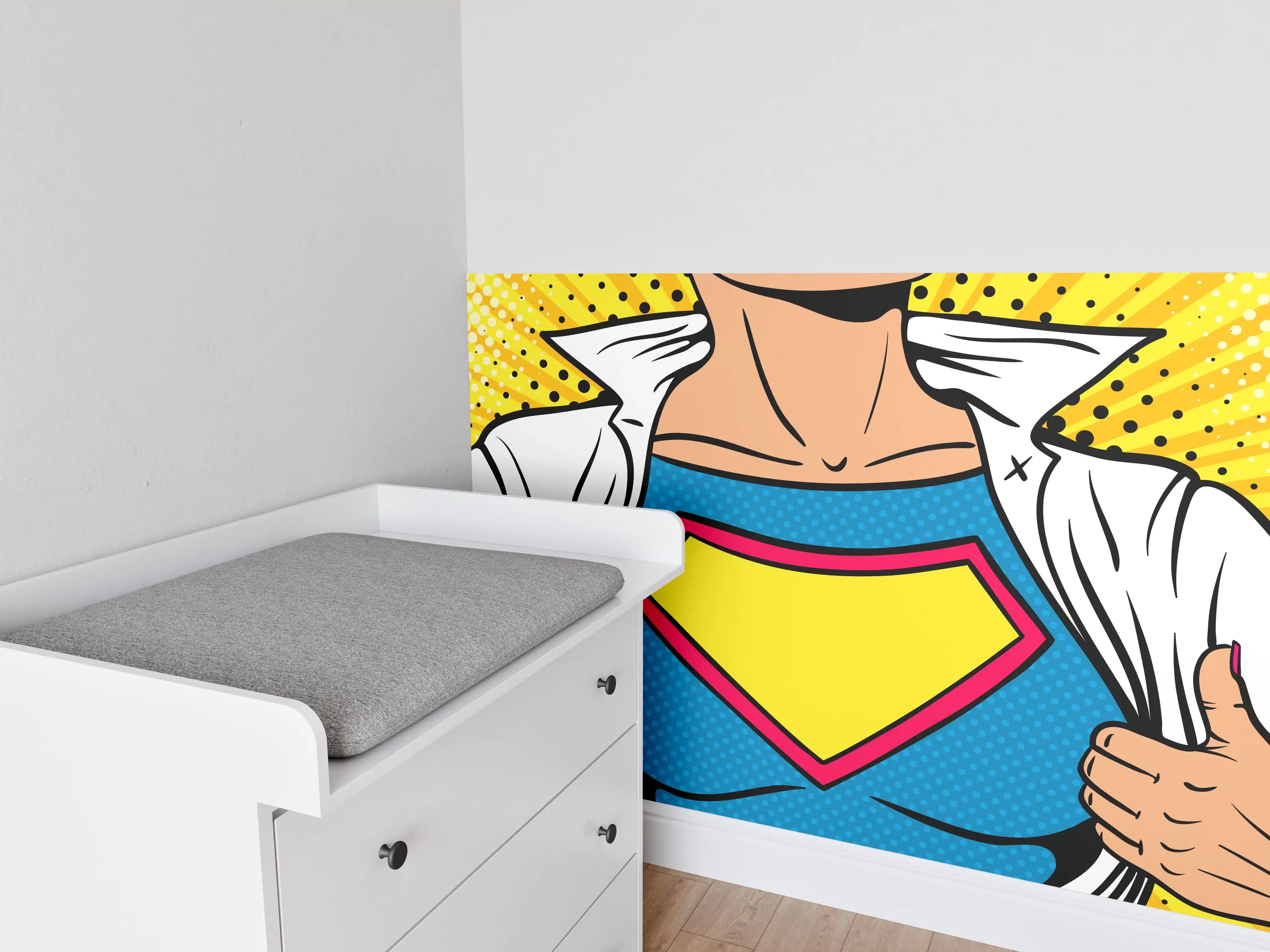 Babyzimmer Wandgestaltung - Superhelden-Comic-Design, Bunt und Lebendig