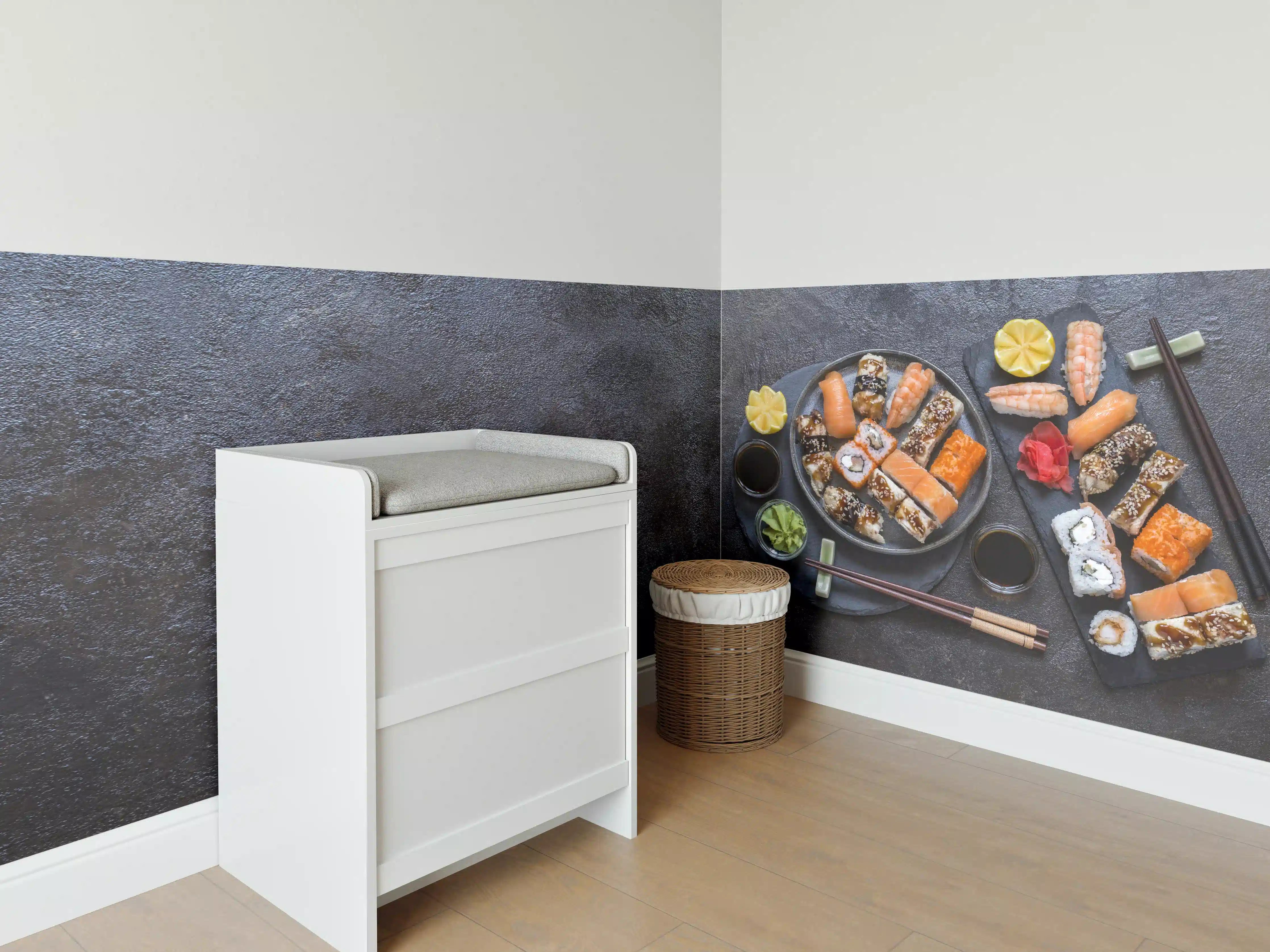 Babyzimmer Wandgestaltung - Sushi-Platte Schwarz-Orange
