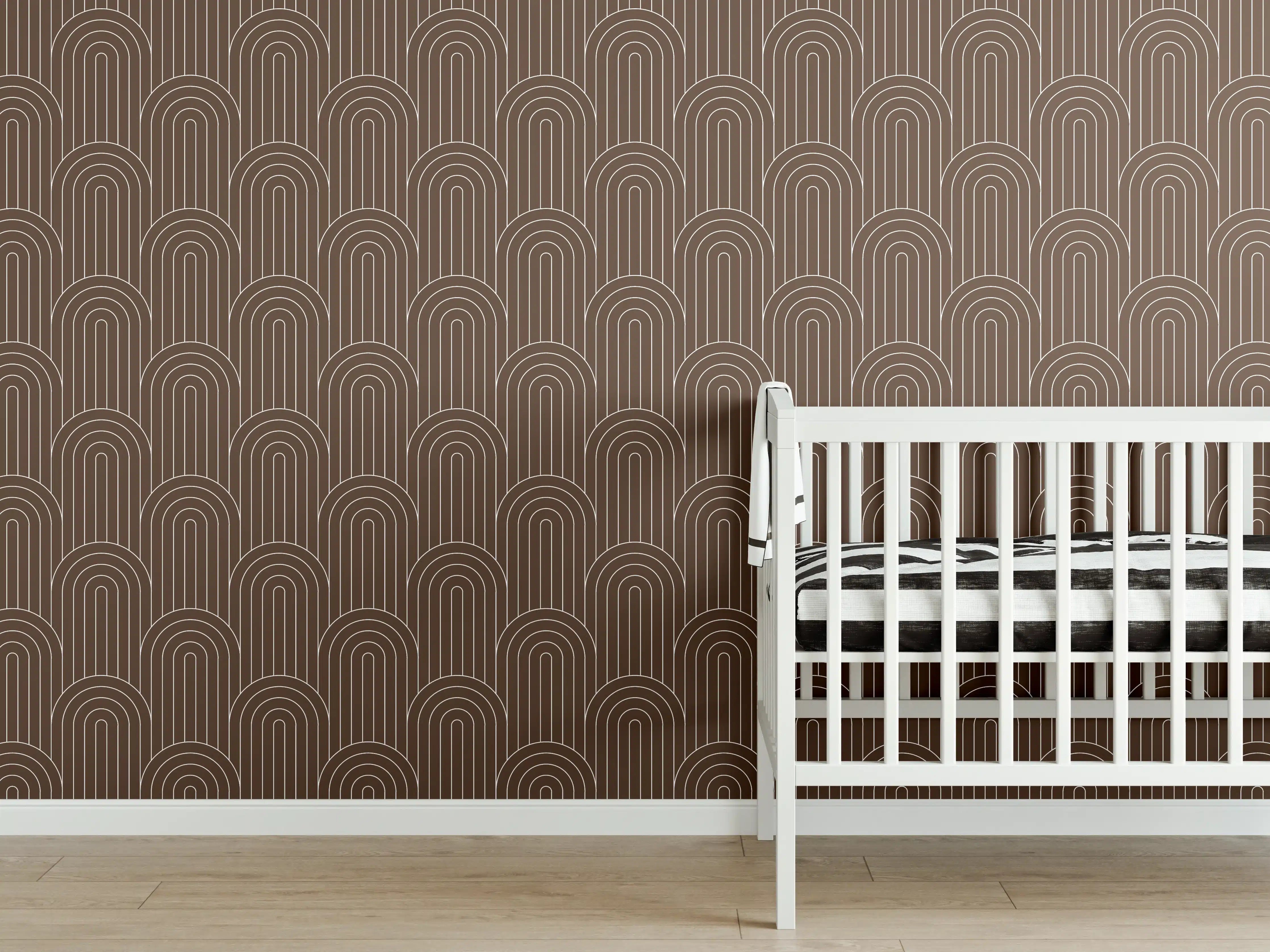 Babyzimmer Wandgestaltung - Symmetrische Arcaden mit Kaffee-Charme