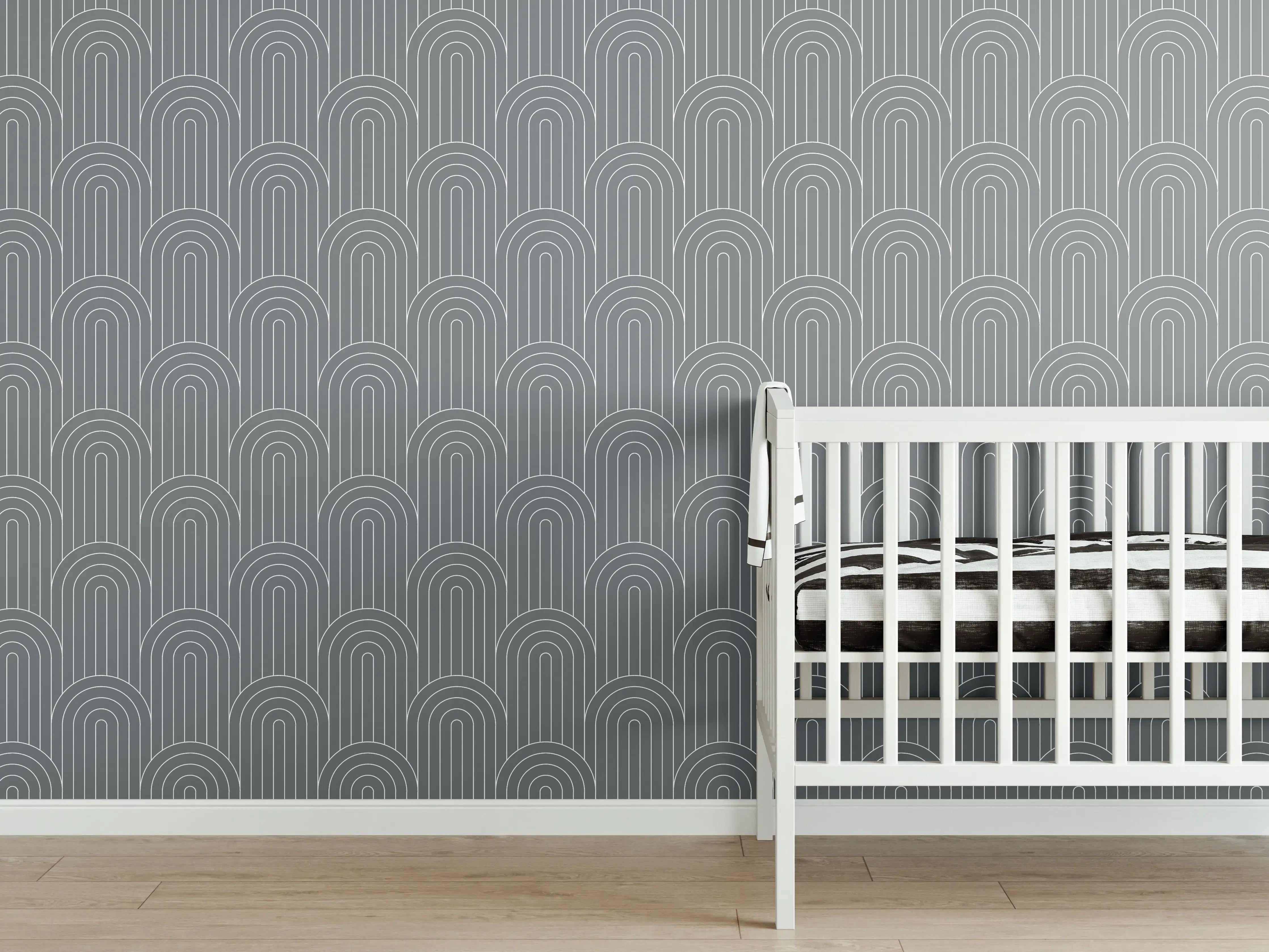 Babyzimmer Wandgestaltung - Symmetrische Arcaden mit Piombo-Farbenspiel