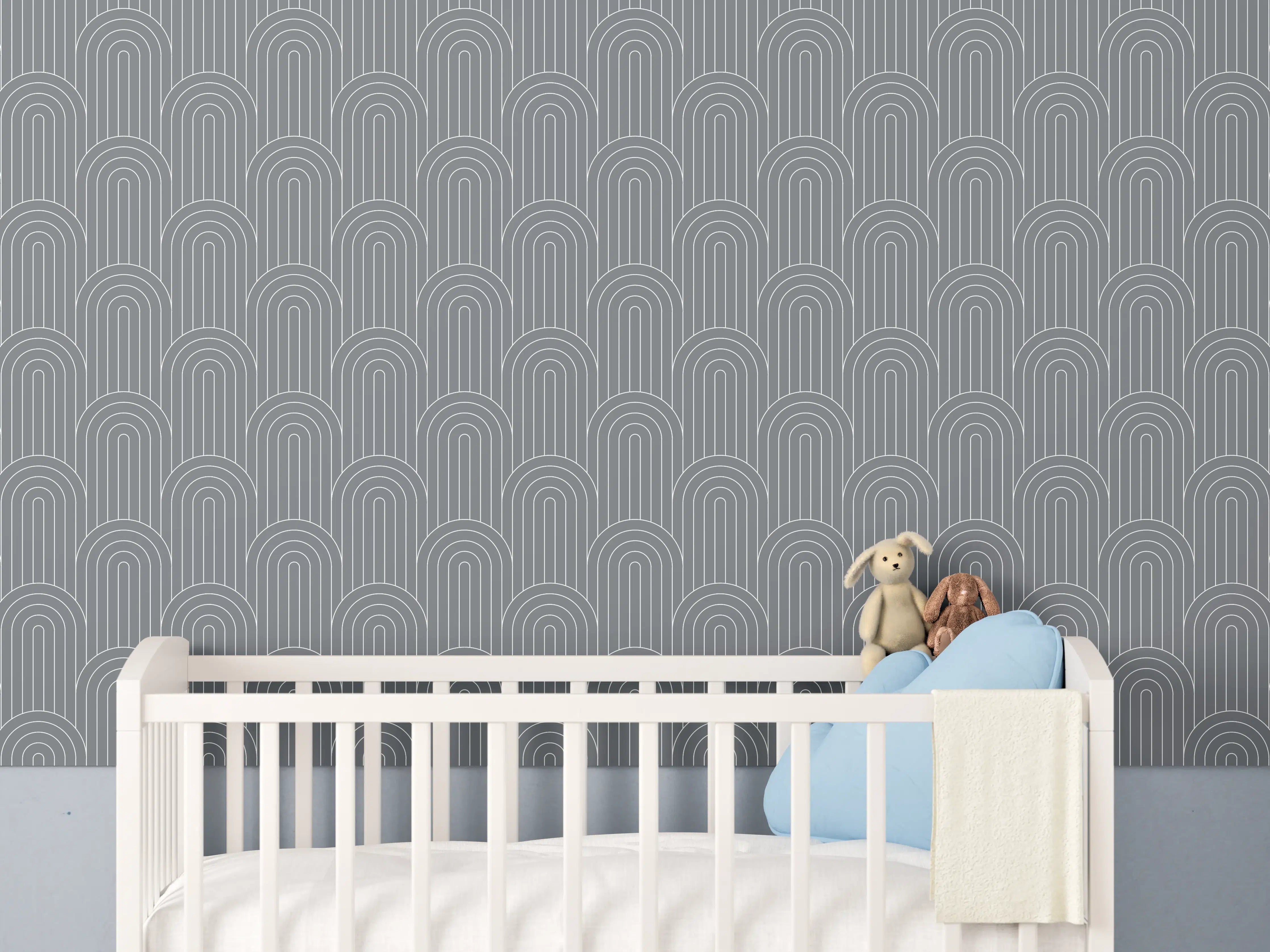 Babyzimmer Wandgestaltung - Symmetrische Arcaden mit Piombo-Farbenspiel