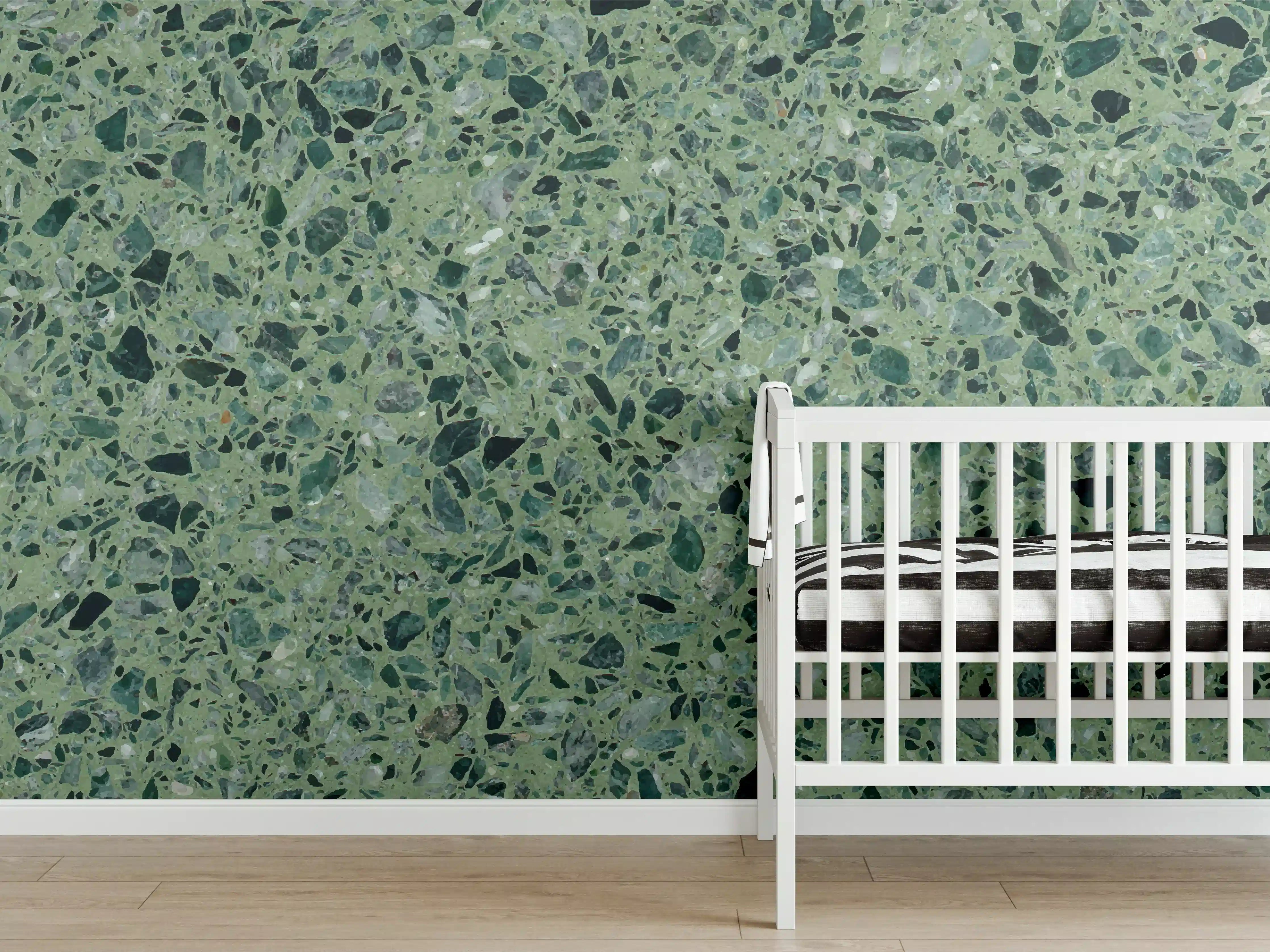 Babyzimmer Wandgestaltung - Terrazzo Textur auf türkisem Hintergrund