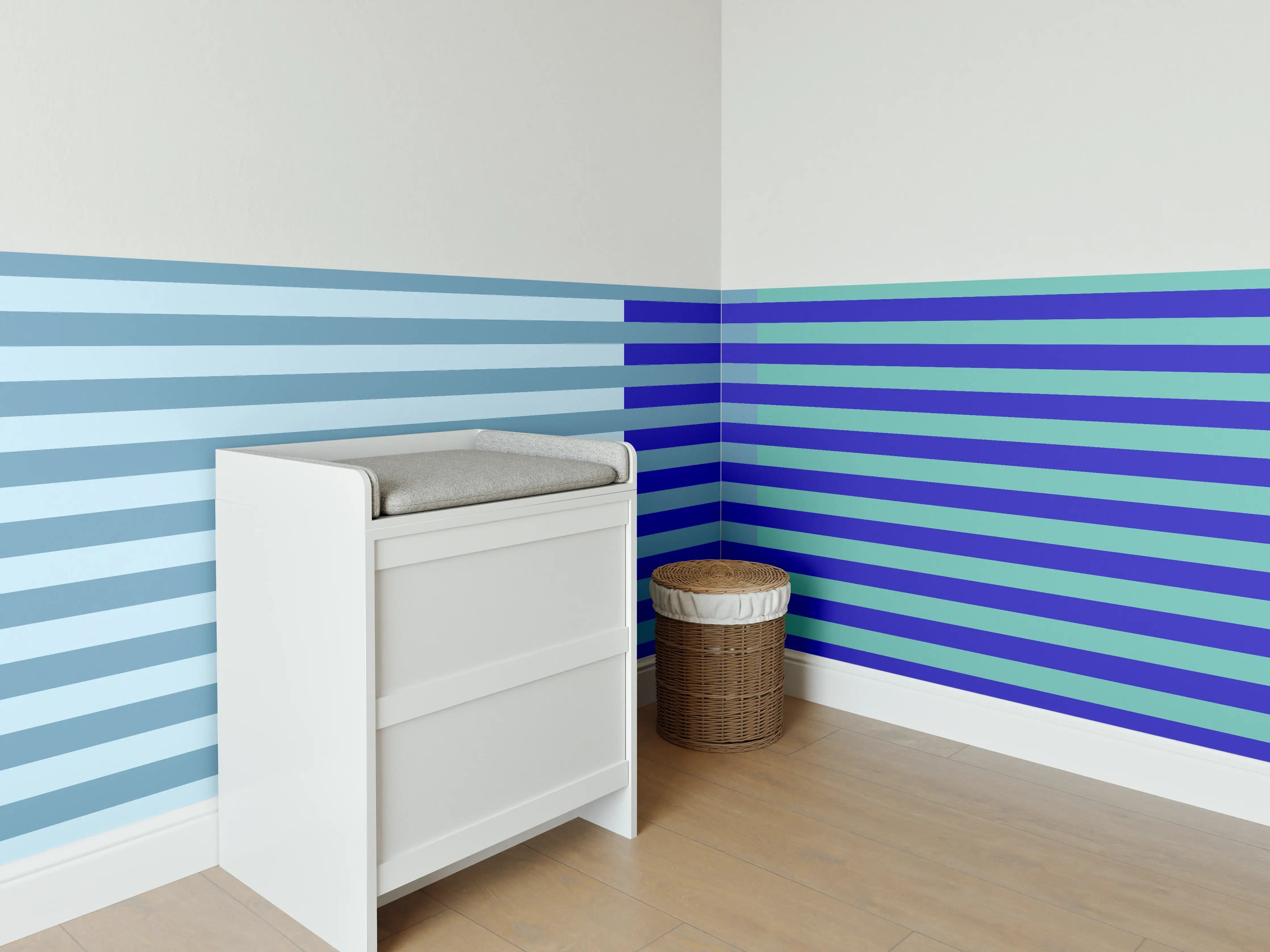 Babyzimmer Wandgestaltung - The Blues - Multy Stripes - Ocean