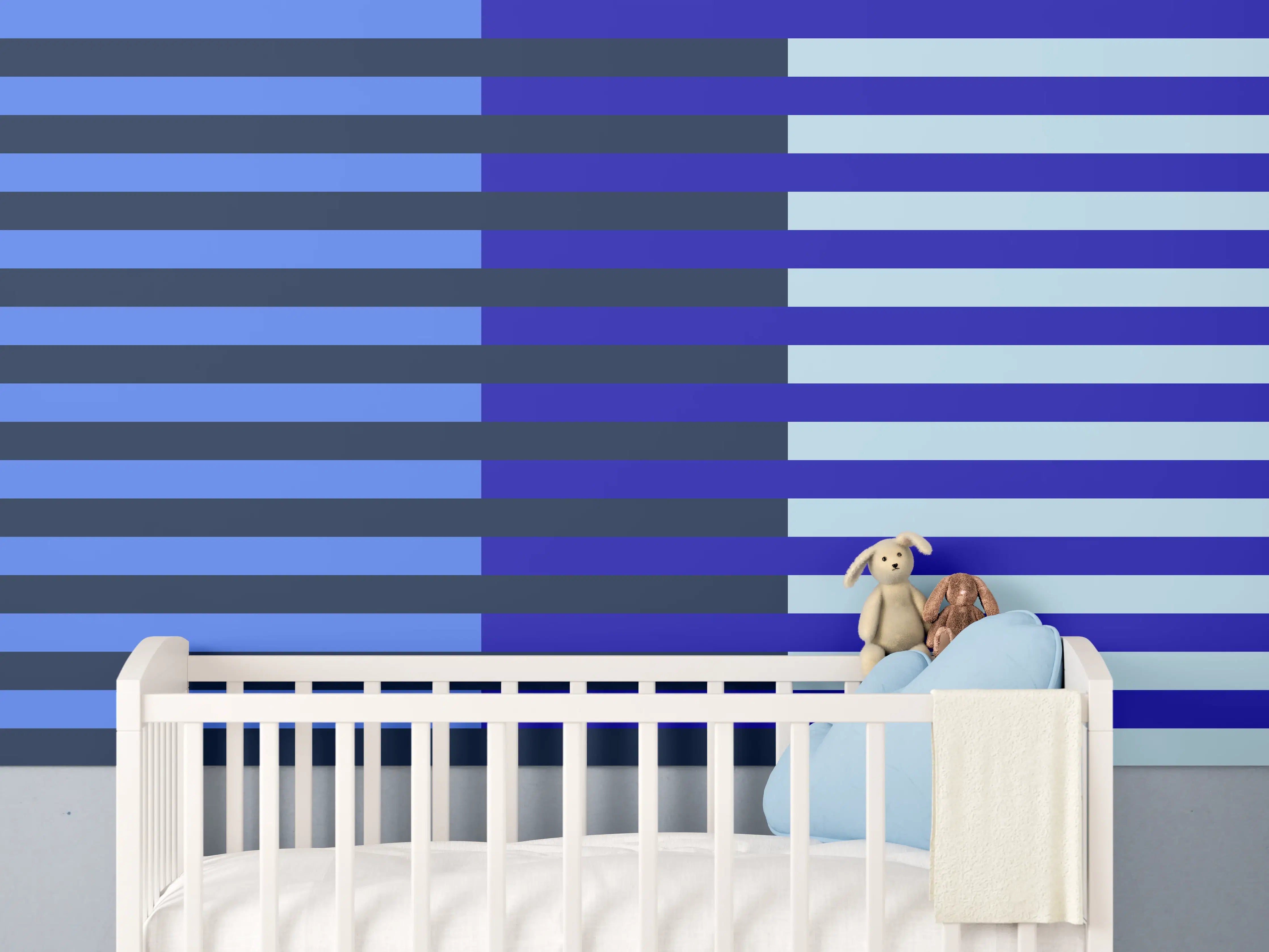 Babyzimmer Wandgestaltung - The Blues - Multy Stripes - Waterfall
