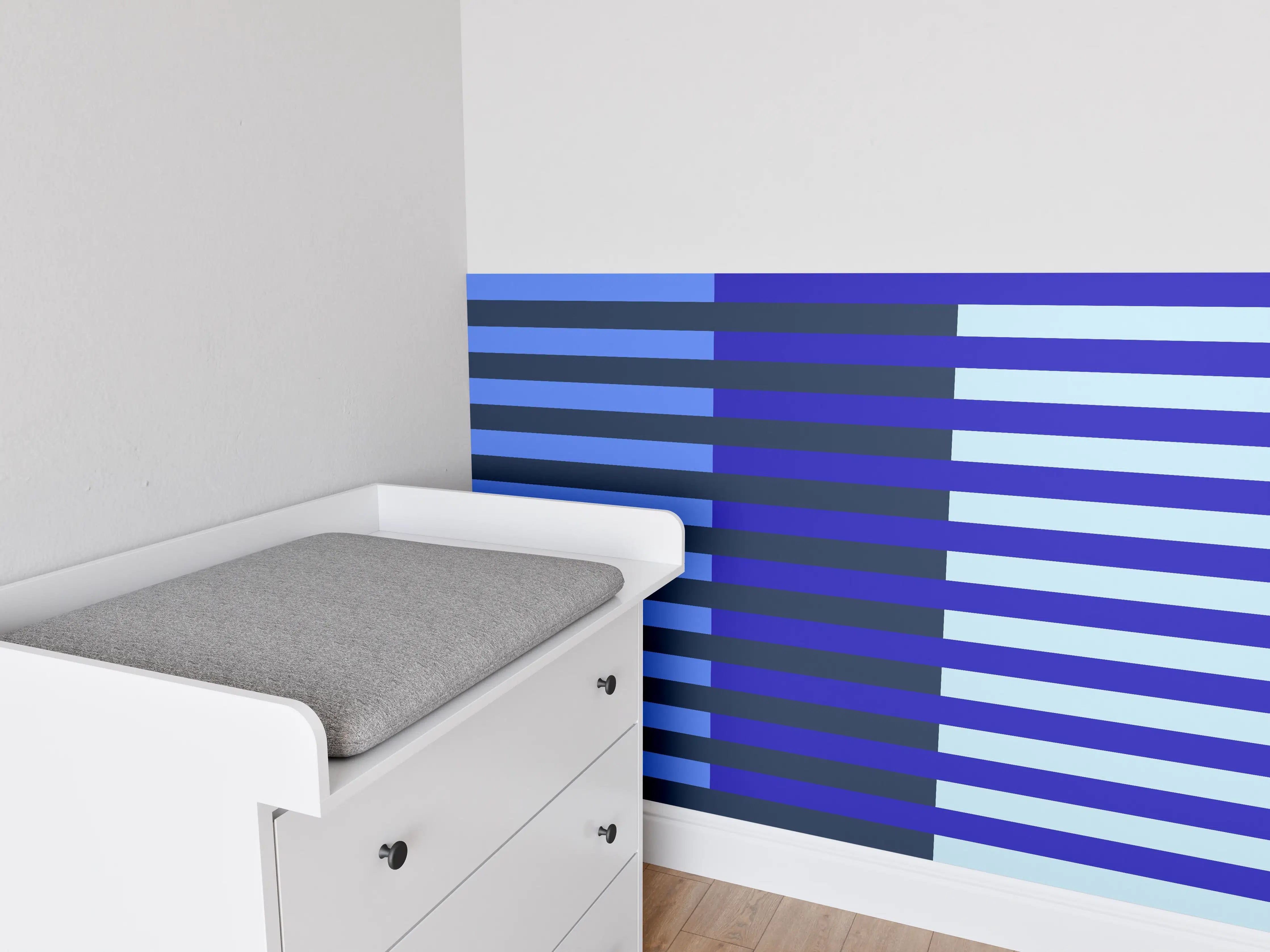 Babyzimmer Wandgestaltung - The Blues - Multy Stripes - Waterfall