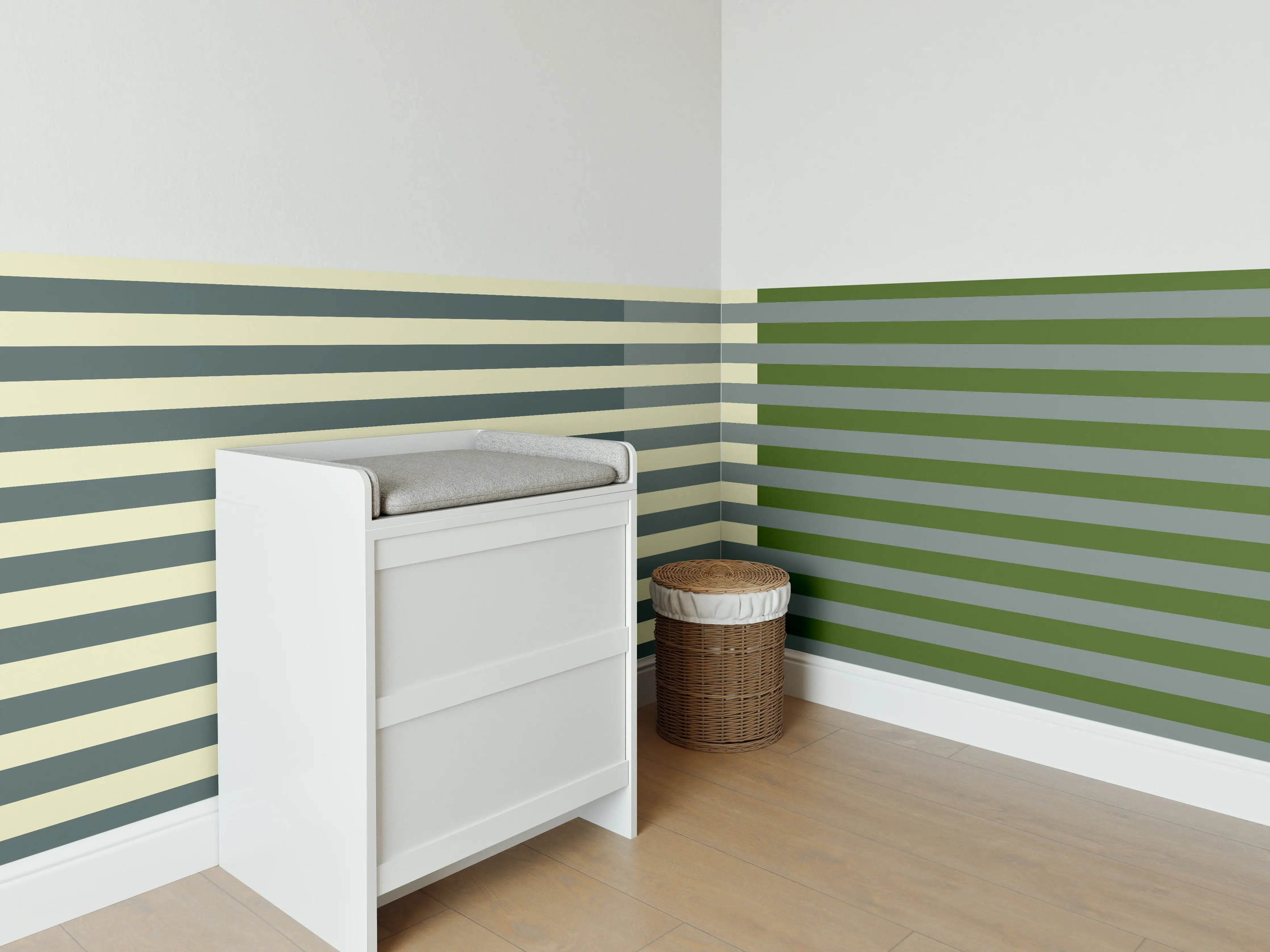 Babyzimmer Wandgestaltung - The Greens - Multy Stripes - Avocado