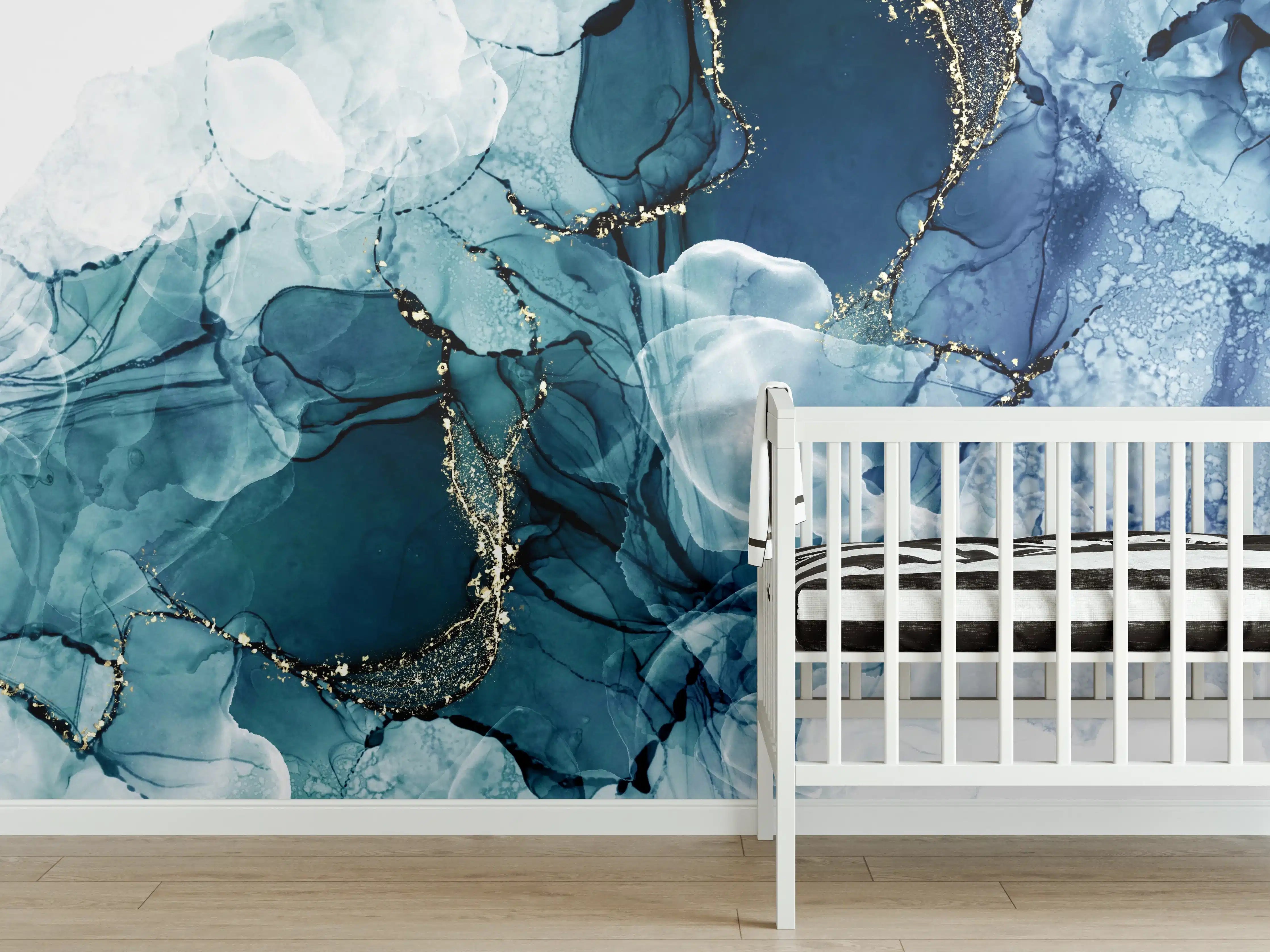 Babyzimmer Wandgestaltung - Tiefblaues Fluid-Art Design