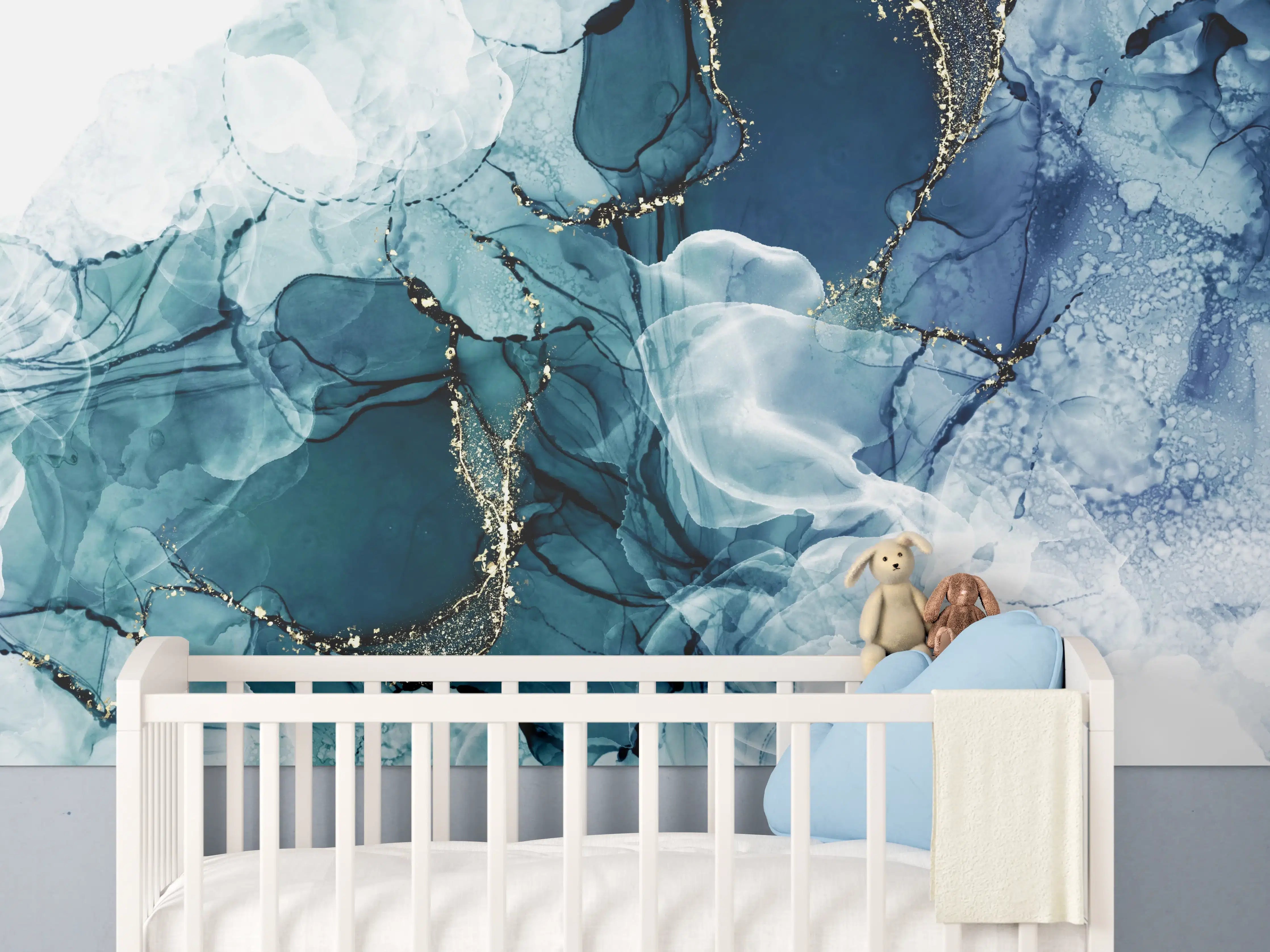 Babyzimmer Wandgestaltung - Tiefblaues Fluid-Art Design